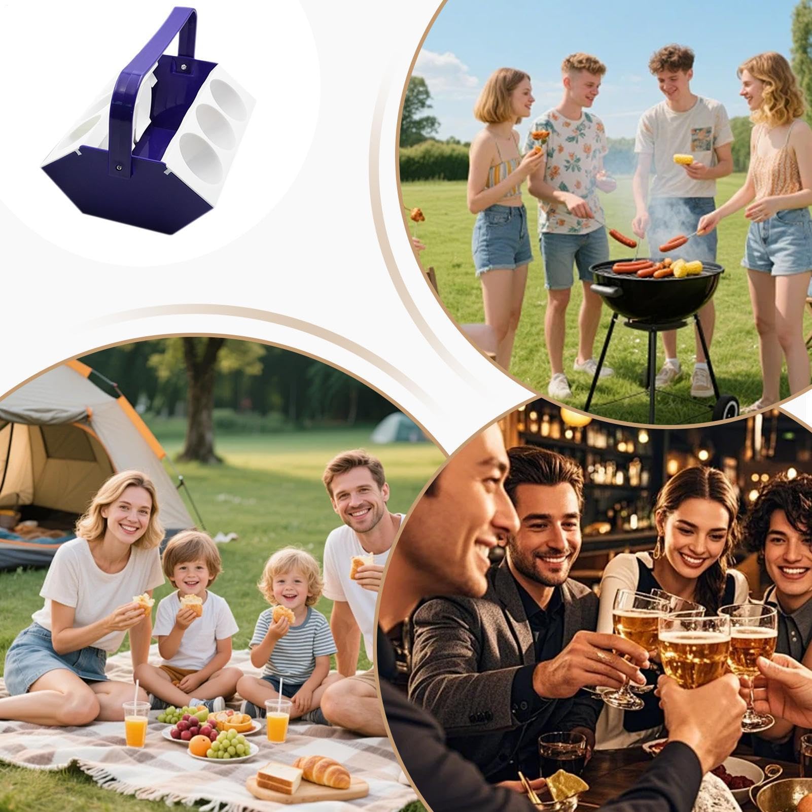 Porte-gobelet portable avec poignée - Sac de transport à bière avec compartiment isotherme - Boîte de rangement pour 6 boissons - Pour , camping, pêche, pique-nique, jardin, barbecue, extérieur