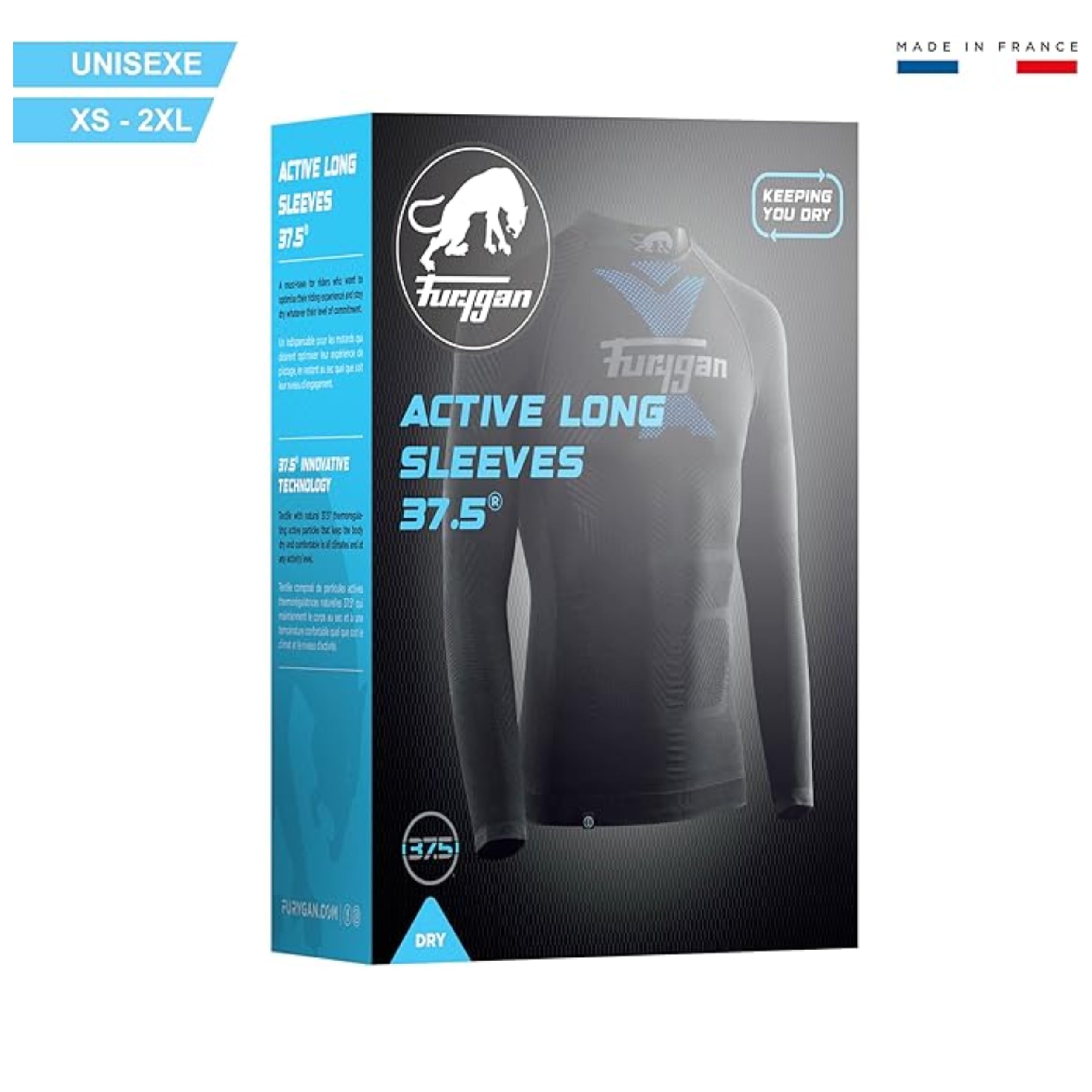 Furygan Active Long Sleeves - Termiczny top unisex, odzież techniczna z technologią termoregulacyjną 37,5, wygodna do jazdy na motocyklu, rowerze, jazdy na nartach, szybkoschnąca, bezszwowa,