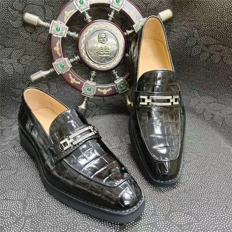 Auténticos zapatos de vestir de piel de cocodrilo exótica para hombres de negocios, puntera cuadrada, mocasines de vestir de piel de cocodrilo auténtica para hombre
