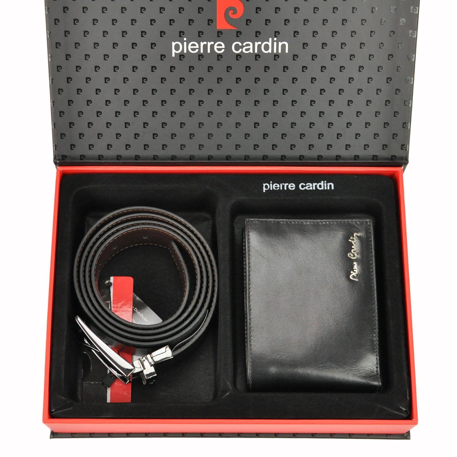 Pierre Cardin Set regalo da uomo portafoglio e cintura elegante realizzato in 100% pelle naturale minimalista elegante elegante elegante Natale anniversario compleanno in una scatola cintura