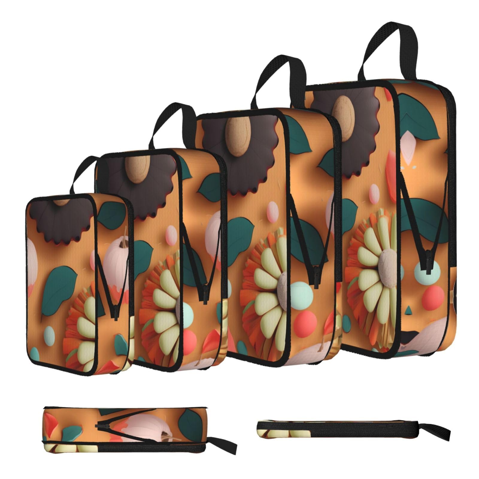 Sxzvvbn Black Cut Paper With Colourful Sunflowers Compression Packing Cubes 4 Piece Set