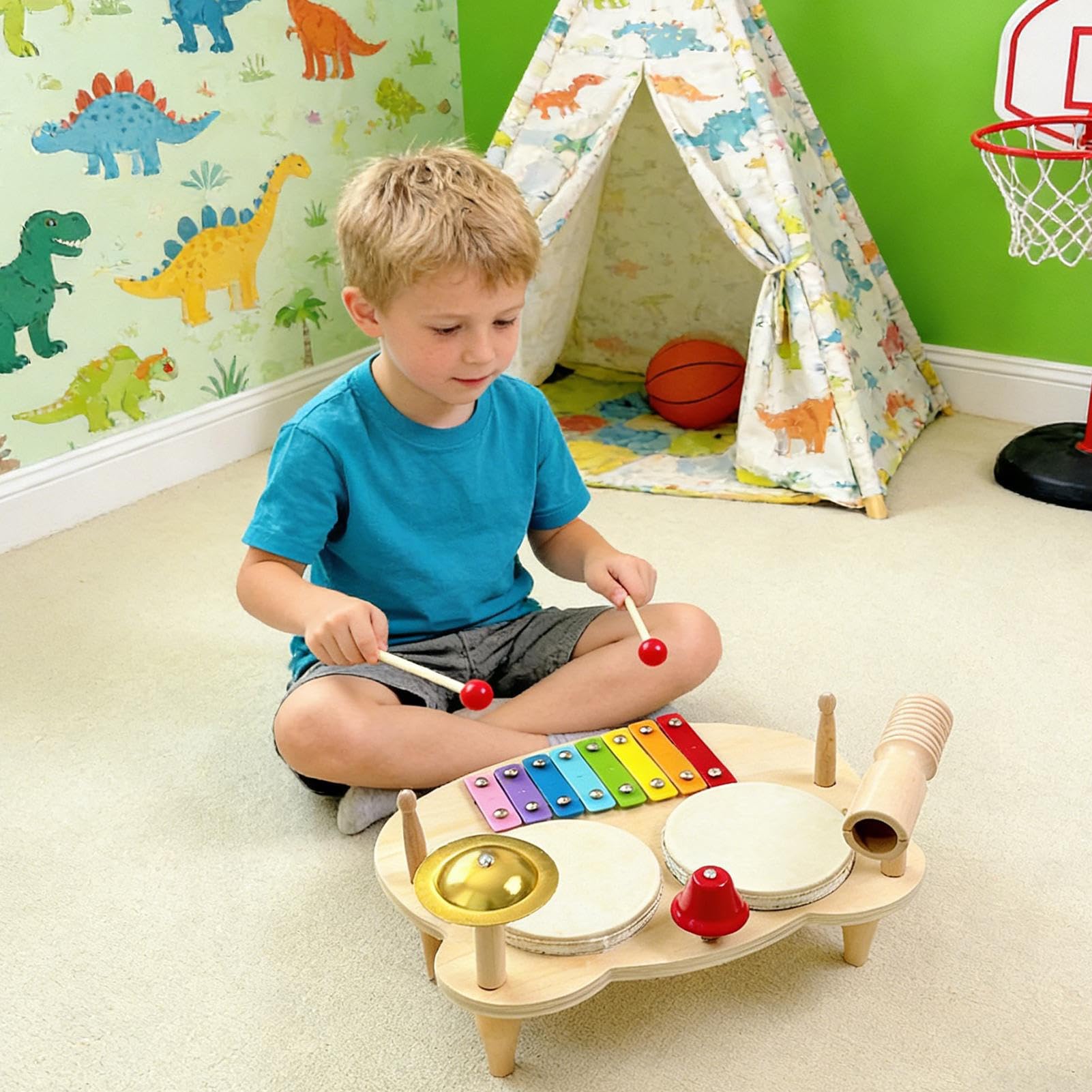 Tambor para Niños Juguetes Musicales De Madera Multifuncionales