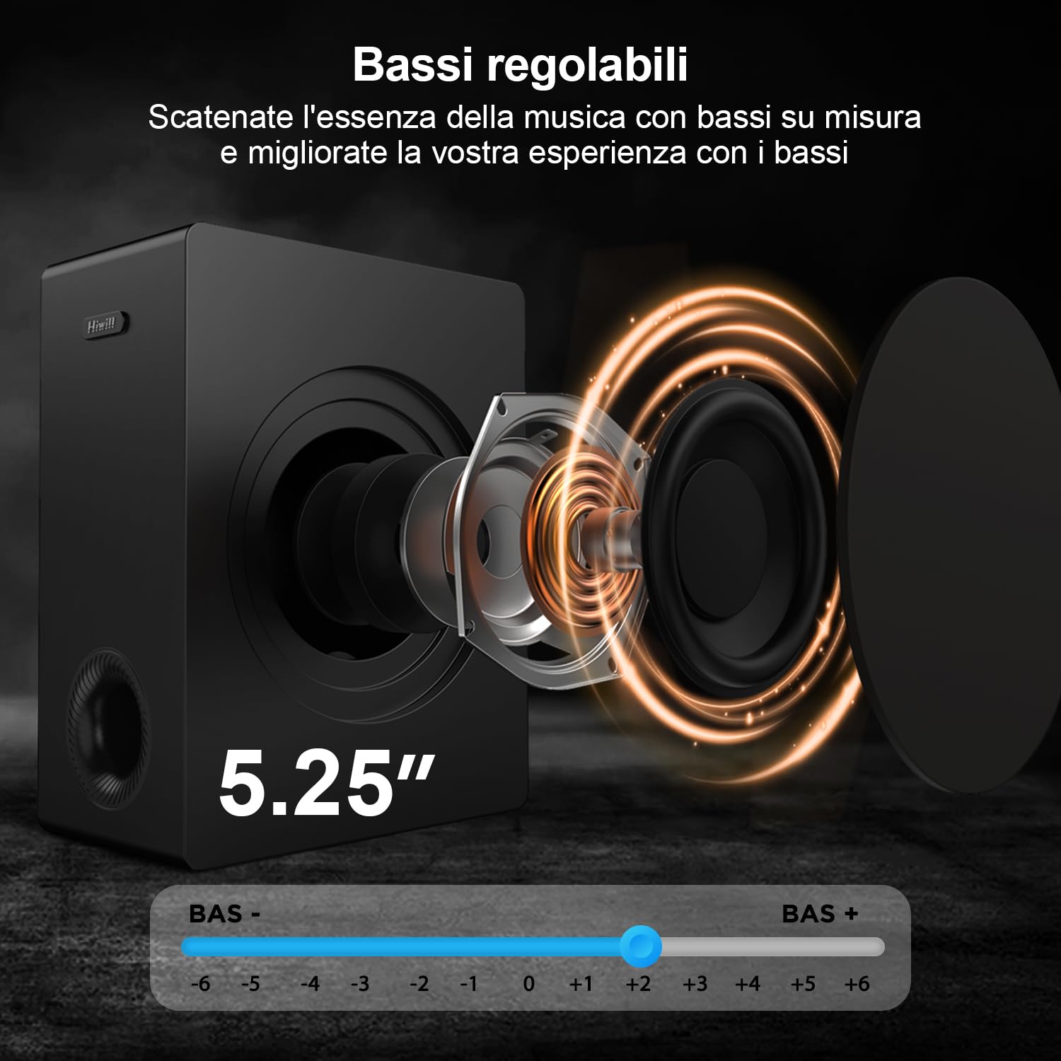 Hiwill 2.1CH Dolby Atmos Soundbar TV, Soundbar per TV con subwoofer grande da 5,25'', alti e bassi regolabili, altoparlanti per home theater, Potenza di picco 200W, eARC/ARC/OPT/BT/AUX, HiElite A21
