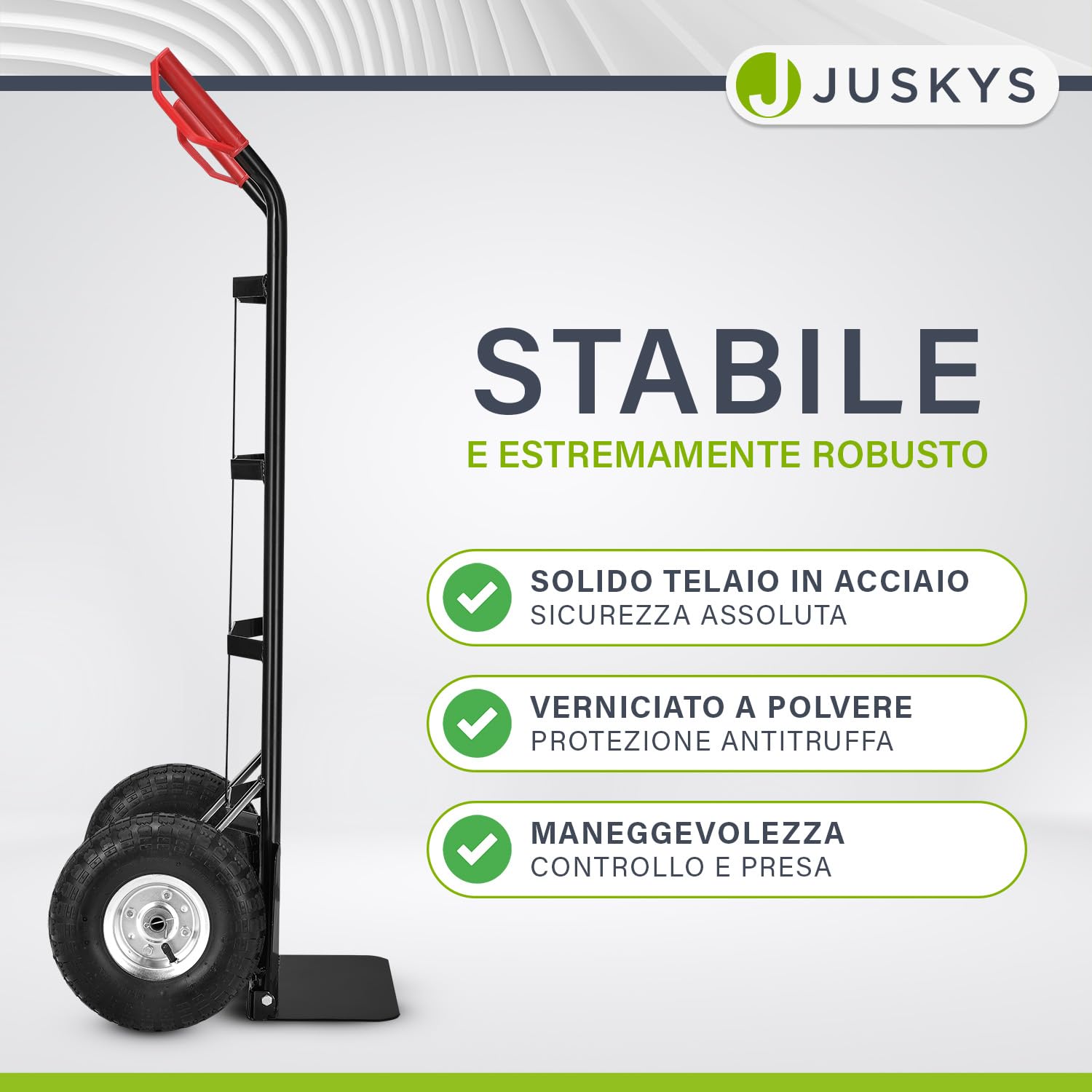 Juskys Carrello a mano Basic pieghevole - Carrello da trasporto con grandi ruote gonfiabili e telaio in acciaio massiccio - Carrello manuale per traslochi e casse di bevande