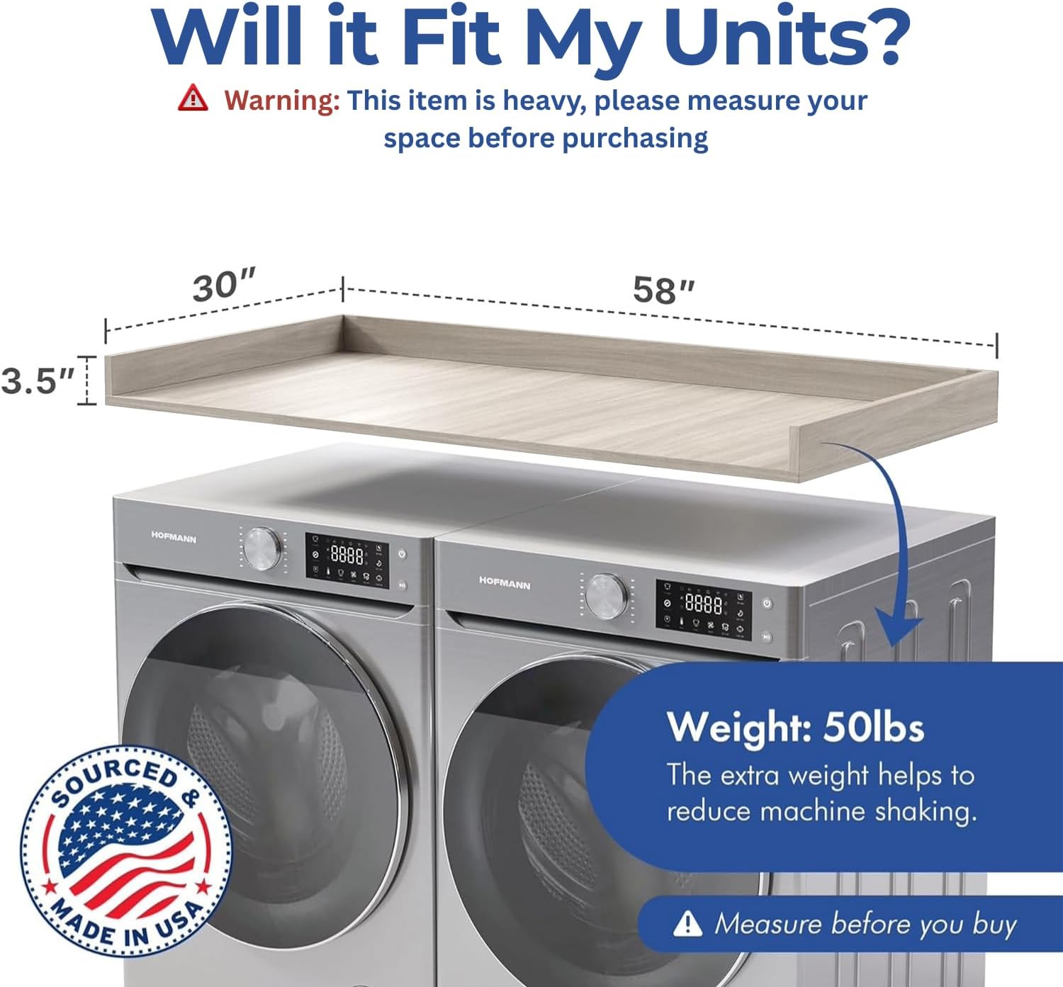 officesimpli washer dryer countertop, made in usa, non-slip pads, laundry room wood topper, washer dryer cover for top, laundry countertop, laminate finish (rustic oak, large (30" x 58")) rustic oak large (30" x 58")