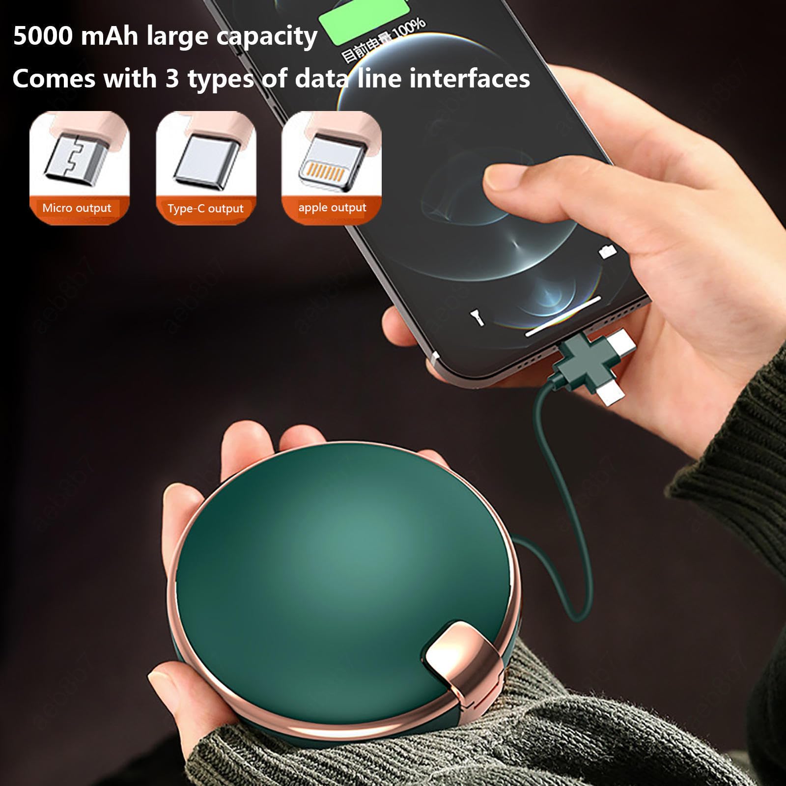 Scaldamani elettrici Ricaricabili con Specchio cosmetico, Power Bank 3 in 1, scaldamani Ricaricabili 5000 mAh/USB Tipo C/2 Livelli di Temperatura per Regali all'aperto per Sci, Cam
