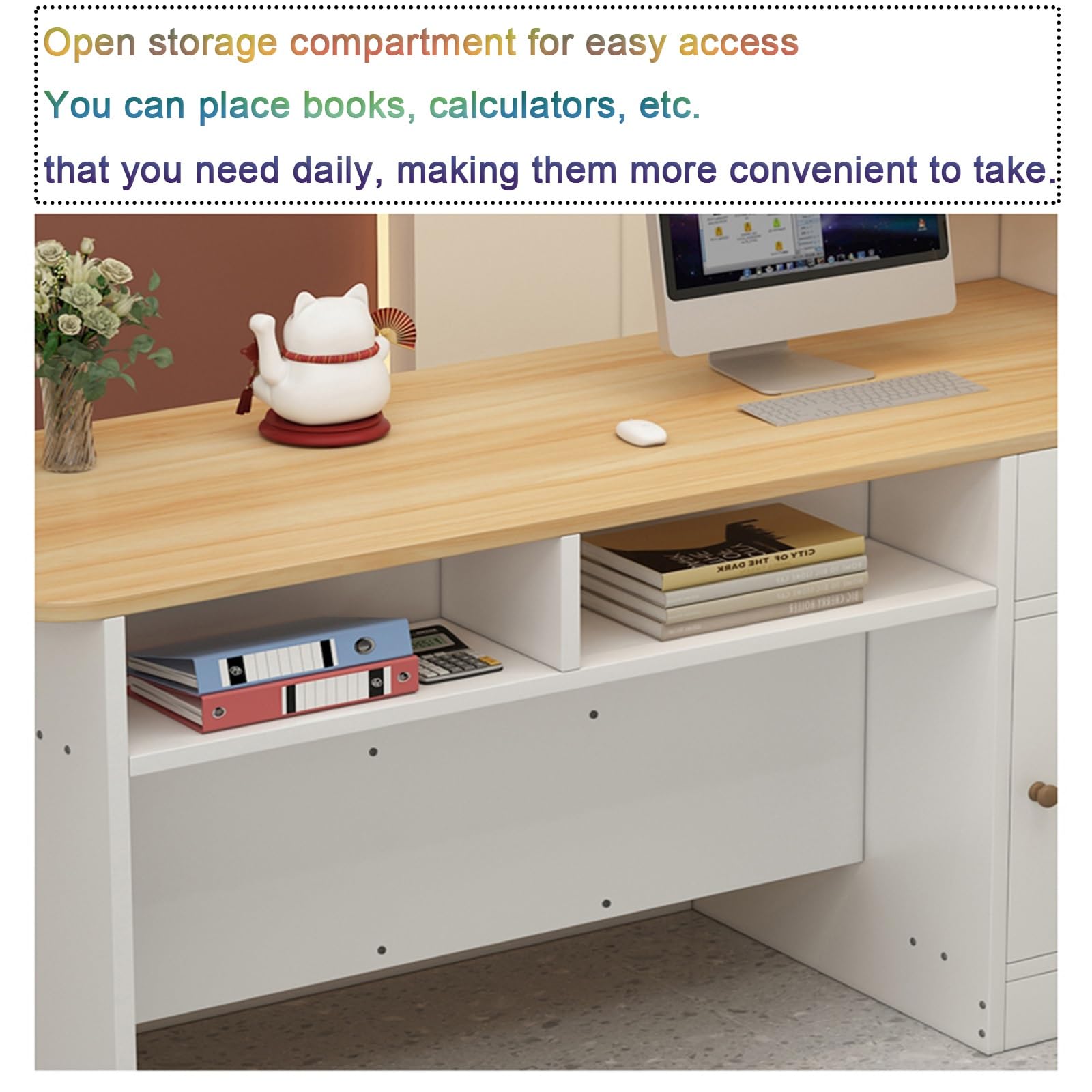 Comptoir Caisse,Table De Réception,Petit Comptoir De Réception En Forme De L,Comptoir De Vente Au Détail Moderne,Comptoir Accueil En Bois Avec Tiroir Et Lumières LED,pour Salon De Coiffure(Wit,100x45x