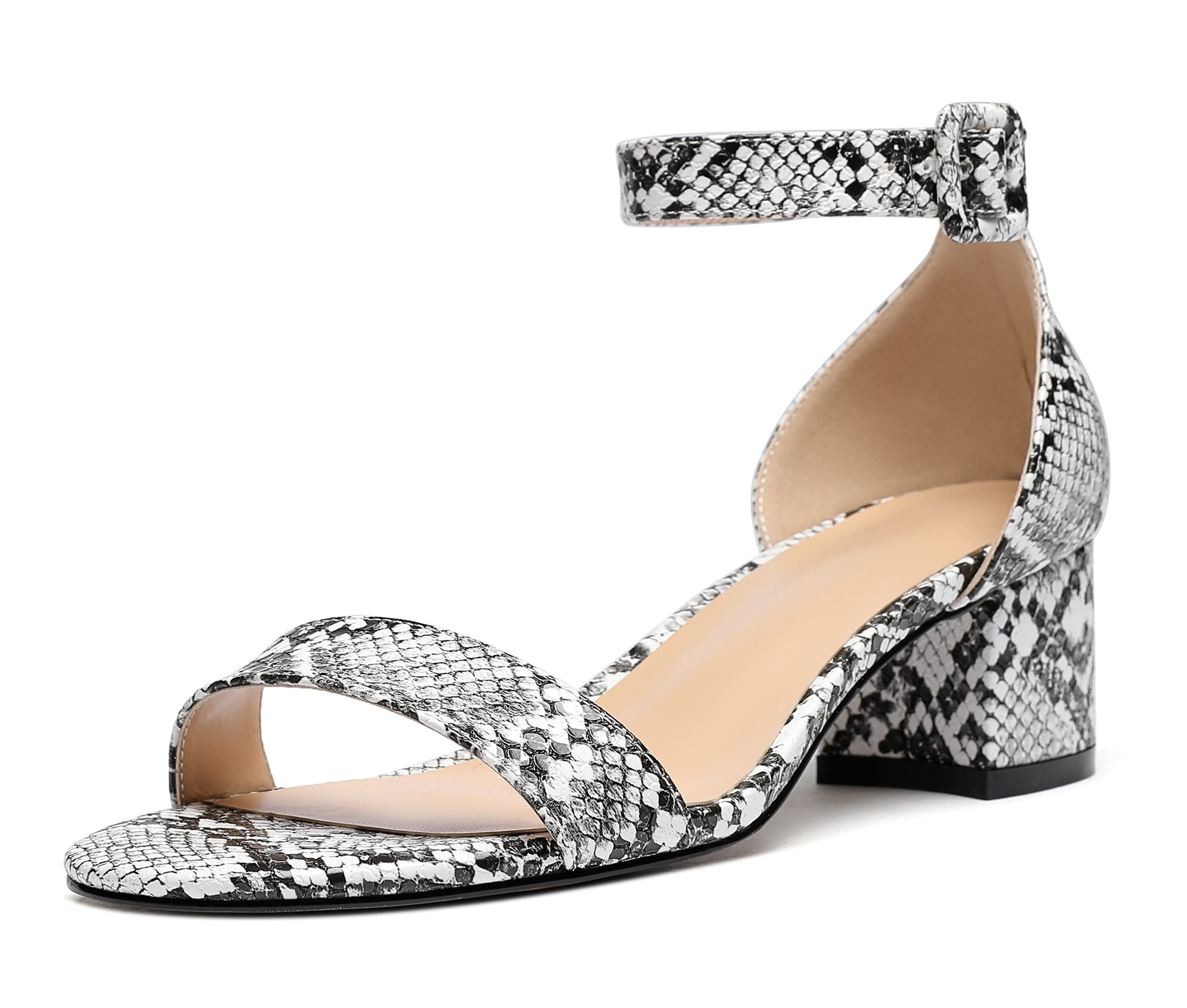 Women's Two Piece Sandals Chunky Mid Block Heel Open Toe Adjustable Ankle Strap 2.1 Inch Pump Heeled Sandals For Dress Wedding Ladies Shoes