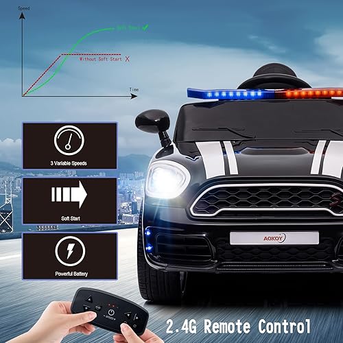 Miniatura 5 de AOKOY 12V Police Car, Battery Powered Ride On Drift Car with Remote Control Kids Electric Sports Car with 3 Speeds Police Truck with Alarm Lights,