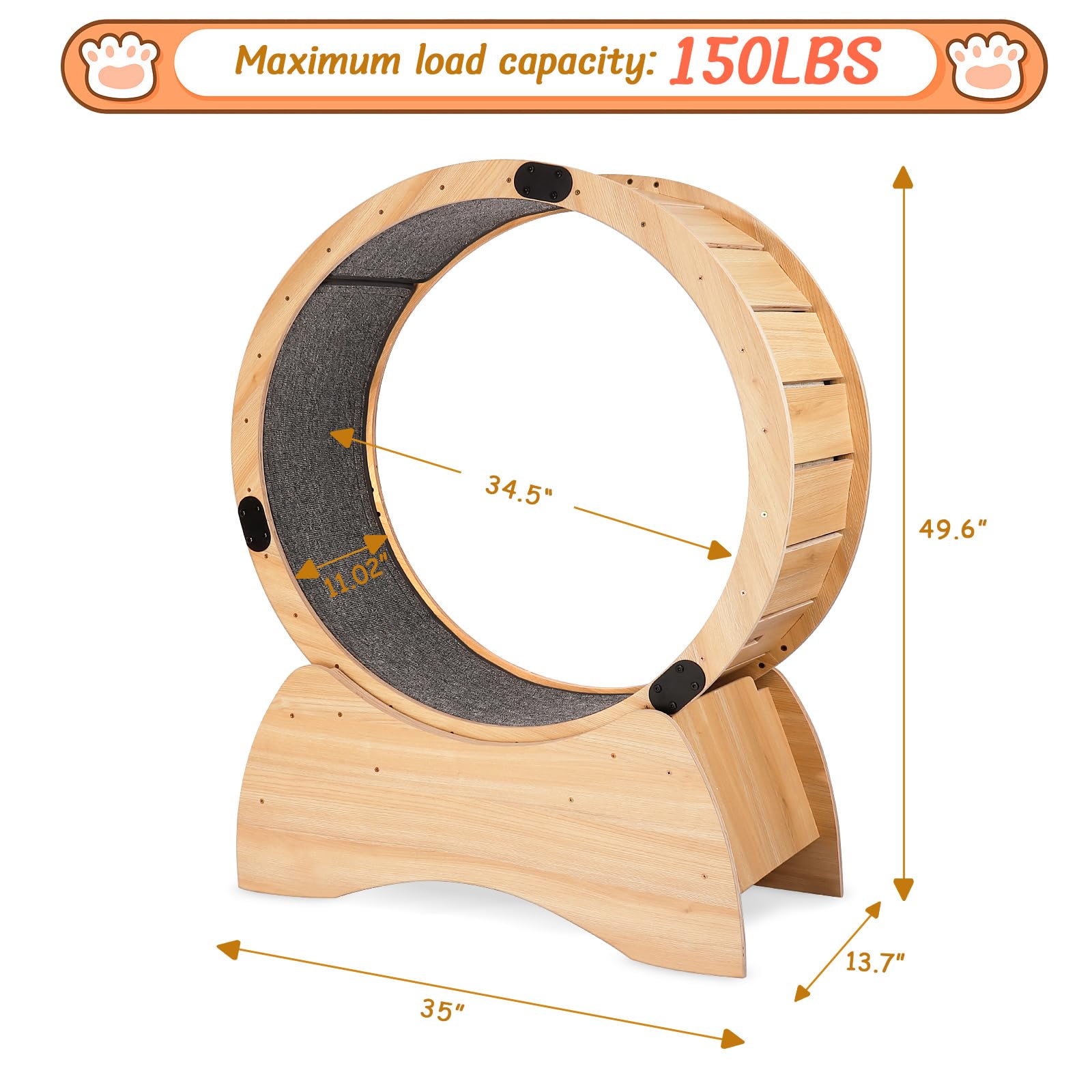 Rueda de Ejercicio de Madera Maciza para Gatos, pérdida de Peso, Ejercicio Diario, Rueda de Actividad física para Correr, Girar, rascar, Roble