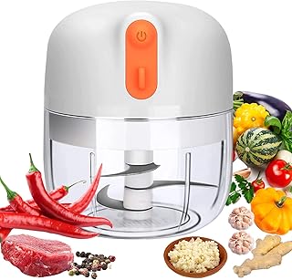 VOUM Mini Tritatutto Elettrico, affettatrice e Tritatutto, frullatore Portatile Mini Tritatutto per Aglio, Verdura, Frutta, Carne, cipolle (250 ml) (Weiß)