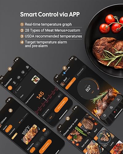 Miniatura 4 de Termómetro inalámbrico para carne, doble sonda para ahumador, Fitflavor 5G WiFi termómetro de carne Bluetooth para parrilla, barbacoa, sonda