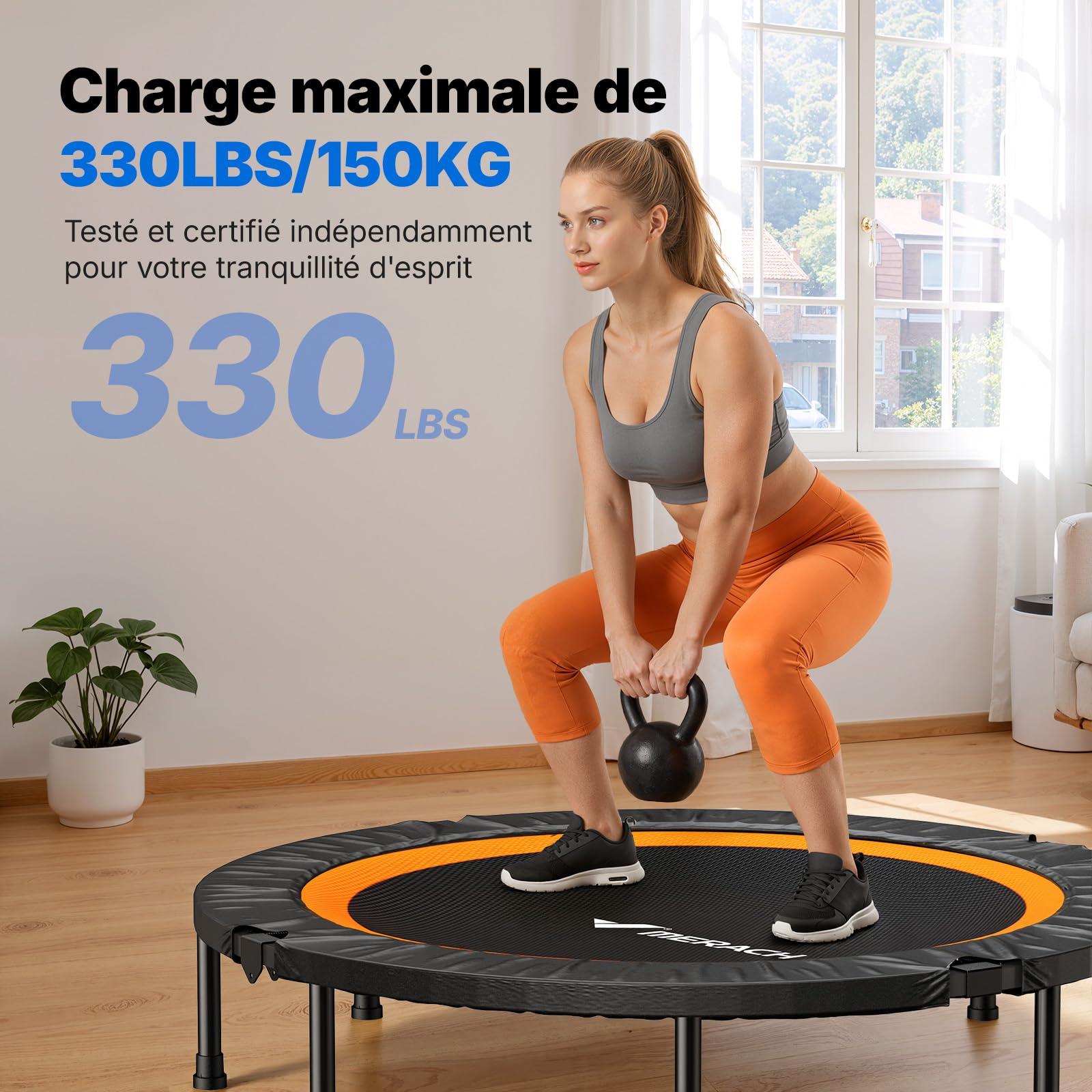 MERACH Trampoline Fitness - 102cm/122cm Mini Trampolines Pliables Charge maximale 330 LB, Trampolines Adulte Trampoline Interieur Silencieux