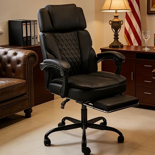 Miniatura 2 de ECOTOUGE Silla de oficina ejecutiva, silla de escritorio ergonómica grande y alta con reposacabezas ajustable, silla de computadora de piel