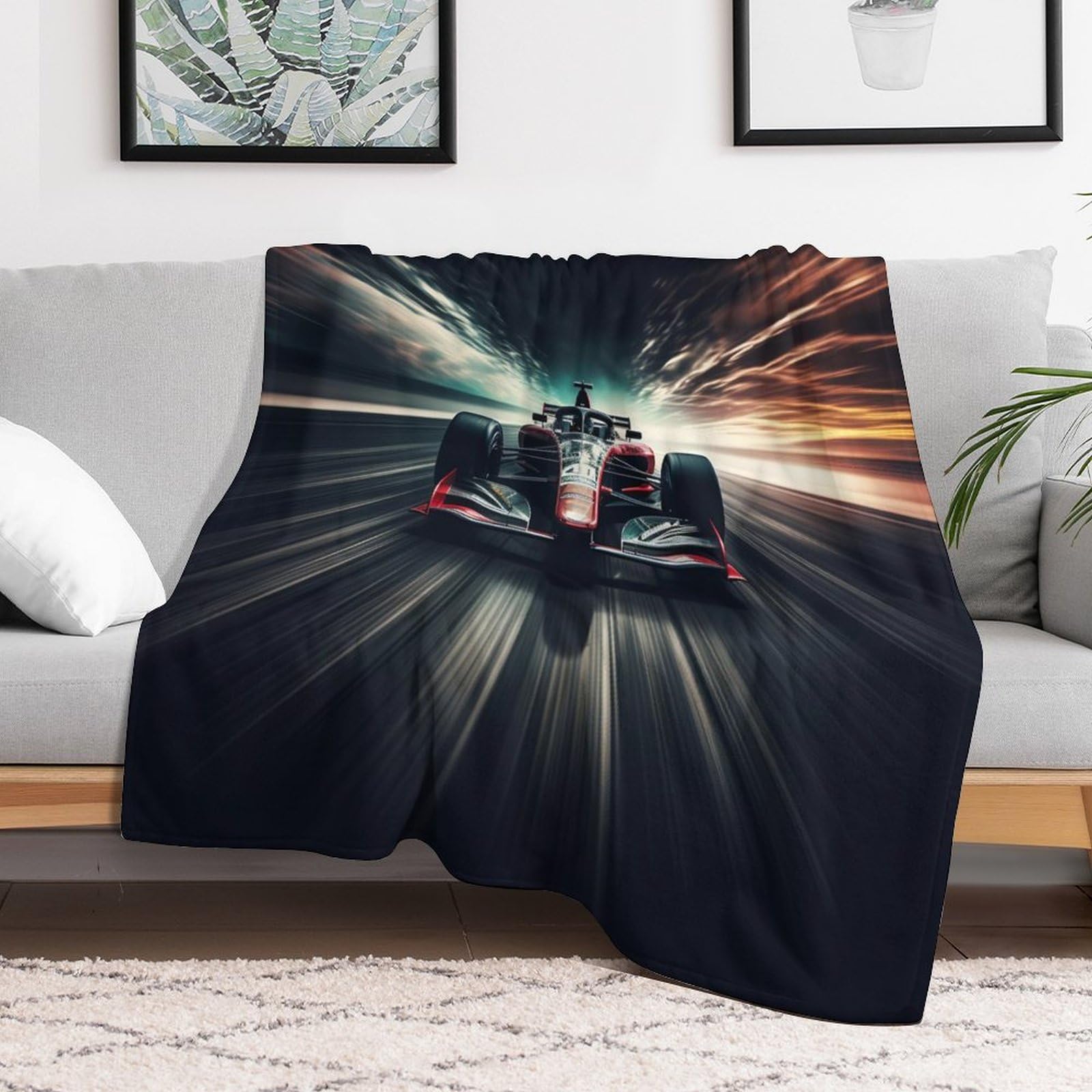 F1 Course Plaid Couverture Polaire, Couverture Polaire Haute Qualité en Flanneladaptée Aux Canapés Et Aux Lits - Chaud, Épais, Durable, Facile À Entretenir （180×200cm）