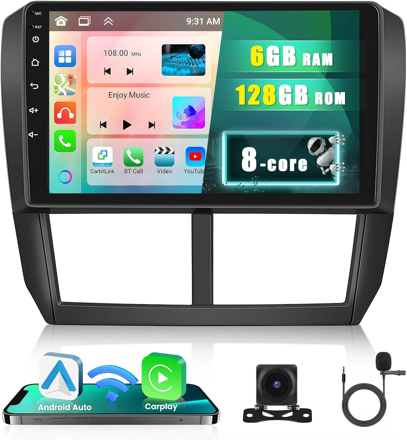 8 Core 4+64G Radio for Subaru Forester Impreza WRX STI 2008-2012 Android 15 CarPlay Stereo 9" Touchscreen GPS DSP 59UI Backup Camera