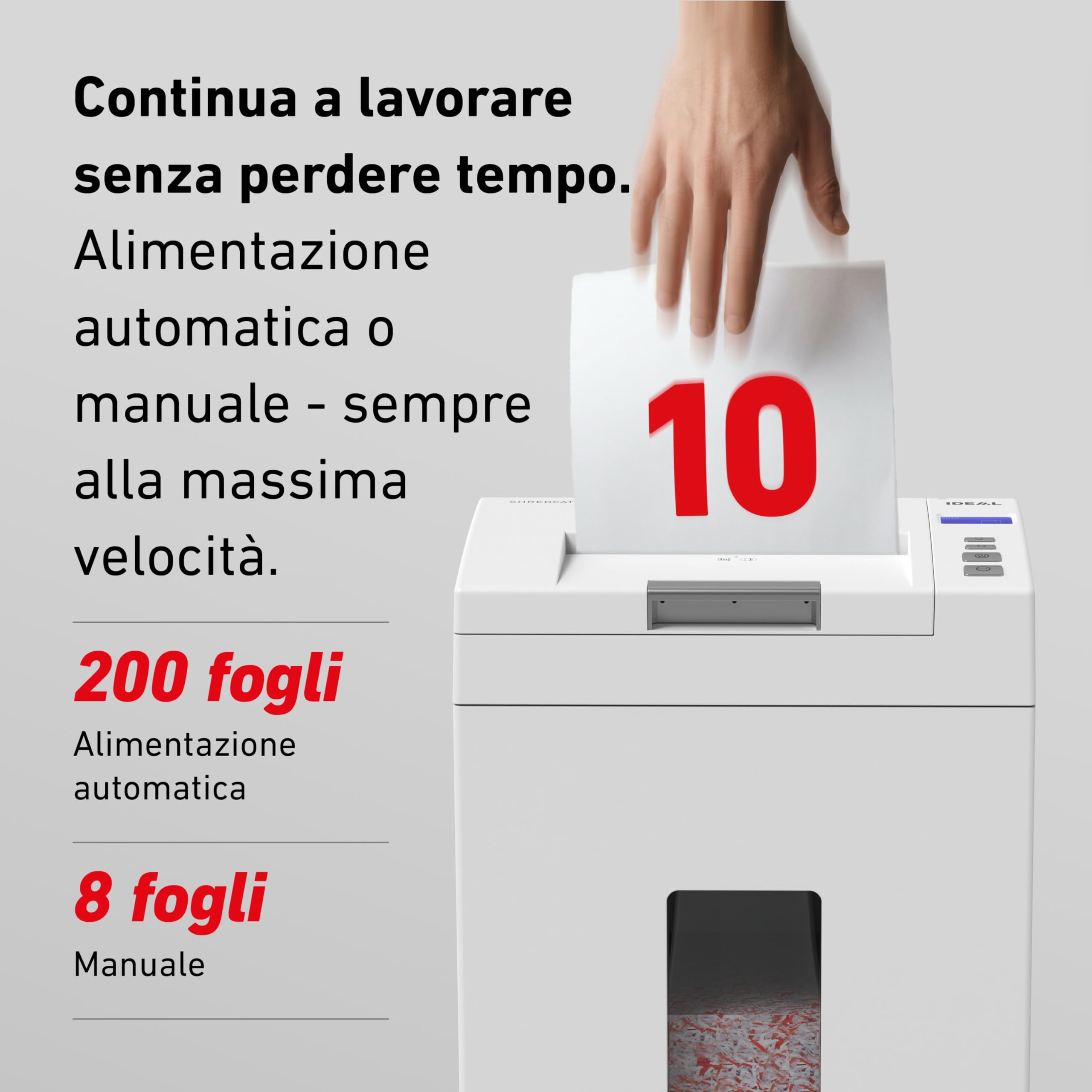 IDEAL Shredcat, Distruggidocumenti, Tritadocumenti di Alta Qualità, Silenziosi e Affidabili, Conformi al GDPR (8292, 4x10mm, P-4)