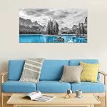 Mountain Lake Canvas Wall Art Splash Landscape Canvas Pictures Black and White Landscape Painting Living Room Bedroom Decor Spirit Island with Monkhead Mountain Mount Warren Maligne Lake 120L x 60W cm