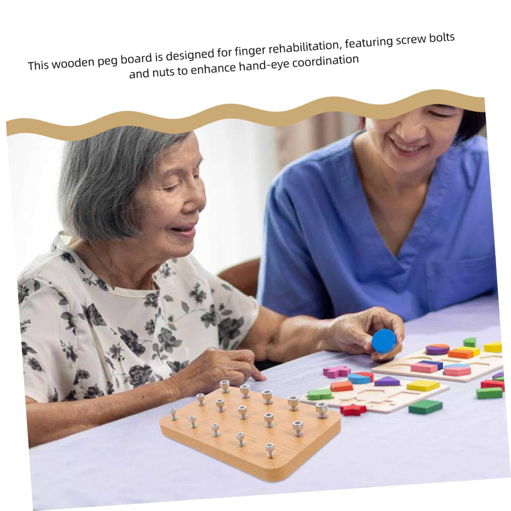 Holz Rehabilitationsbrett für Fingerübungen mit Schrauben und Muttern Fördert Hand Augen Koordination Holz Fingertrainer für Konzentrationstraining Geeignet für Hemiplegie