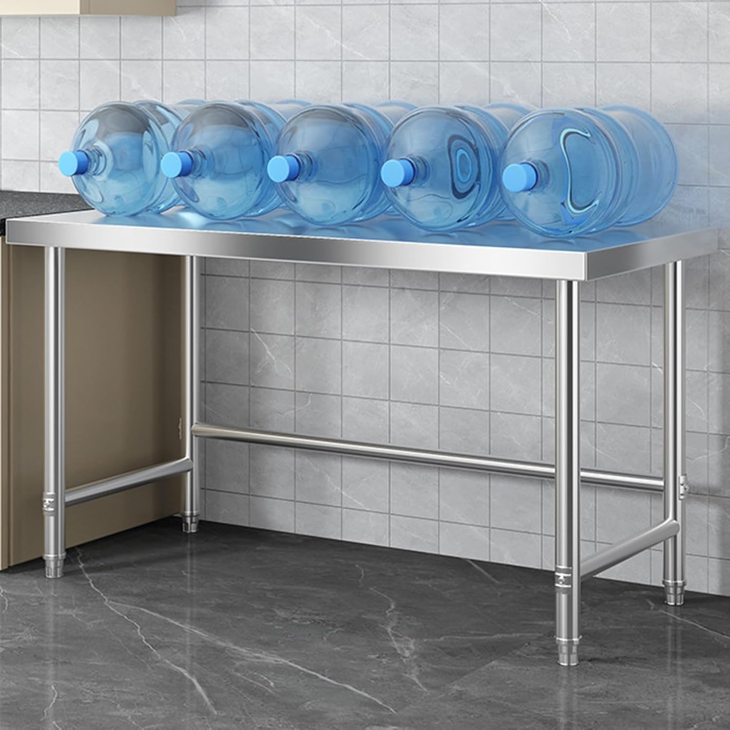 Single-Tier Stainless Steel Workbench Floor-Standing Open Storage Rack Multi-Functional Kitchen Packing Station Adjustable Legs Easy Installation Metal Prep Table(L50xW40xH80cm/19.7x15.7x31.5”)