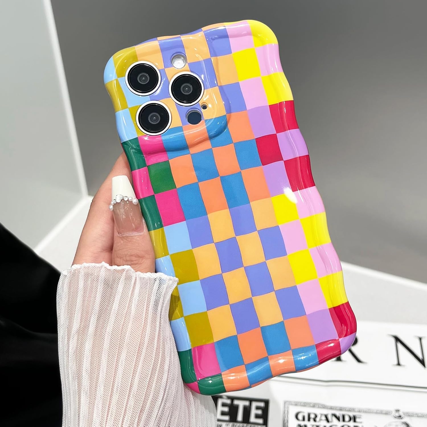 Compatible with iPhone 13 Pro Case, Cute Wave Curly Colorful Checkerboard Plaid Phone Case for Women/Men, Soft TPU Shockproof Protection Case Designed for iPhone 13 Pro (Colorful 2) - Image 5