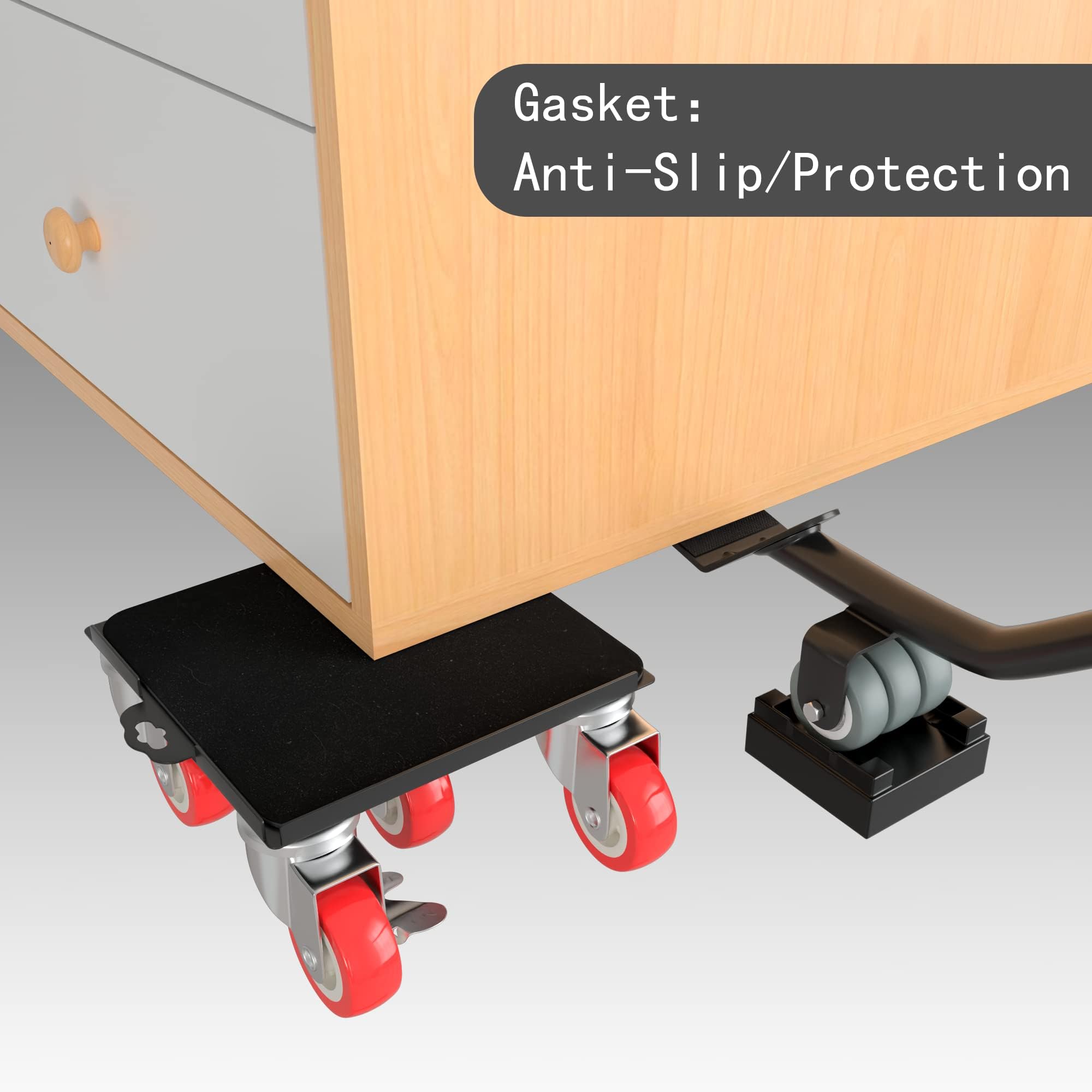 Biubiu 4 Pack Furniture Dolly for Moving, Mover Dolly with 5 Wheels & Furniture Lifter, 1600KG Load Capacity, 360° Rotation Wheels Furniture Dolly, for Moving Heavy Furniture Sofa Cabinet Refrigerator