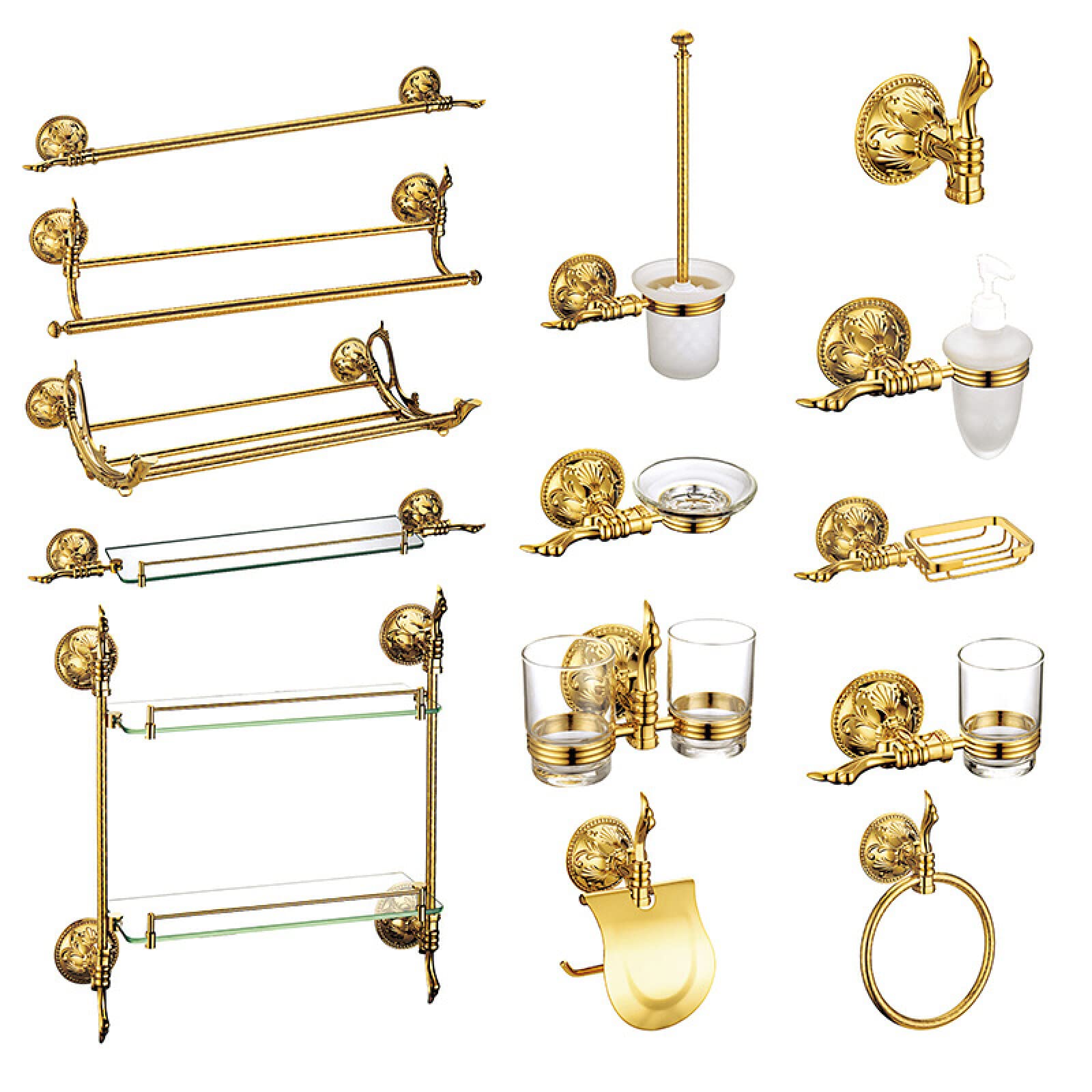Set de Baño Cromado Zirconio Dorado Toallero de Papel Higiénico Dispensador de Jabón Toallero de Baño Colgante de Baño, Doble Varilla - Titanio Dorado