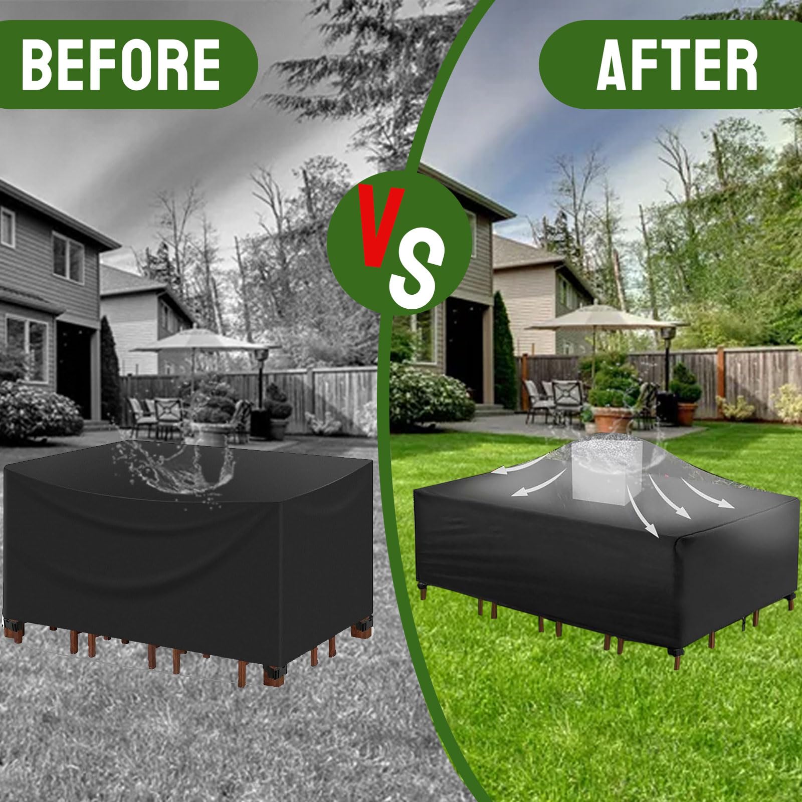 Copertura Per Mobili da Giardino 300x90x50cm 420D Oxford Copertura Protettiva Impermeabile, Copertura Rettangolare per Tavolo da Patio, Copertura Tavolo Esterno, Resistente Ai Raggi Uv Copridivano