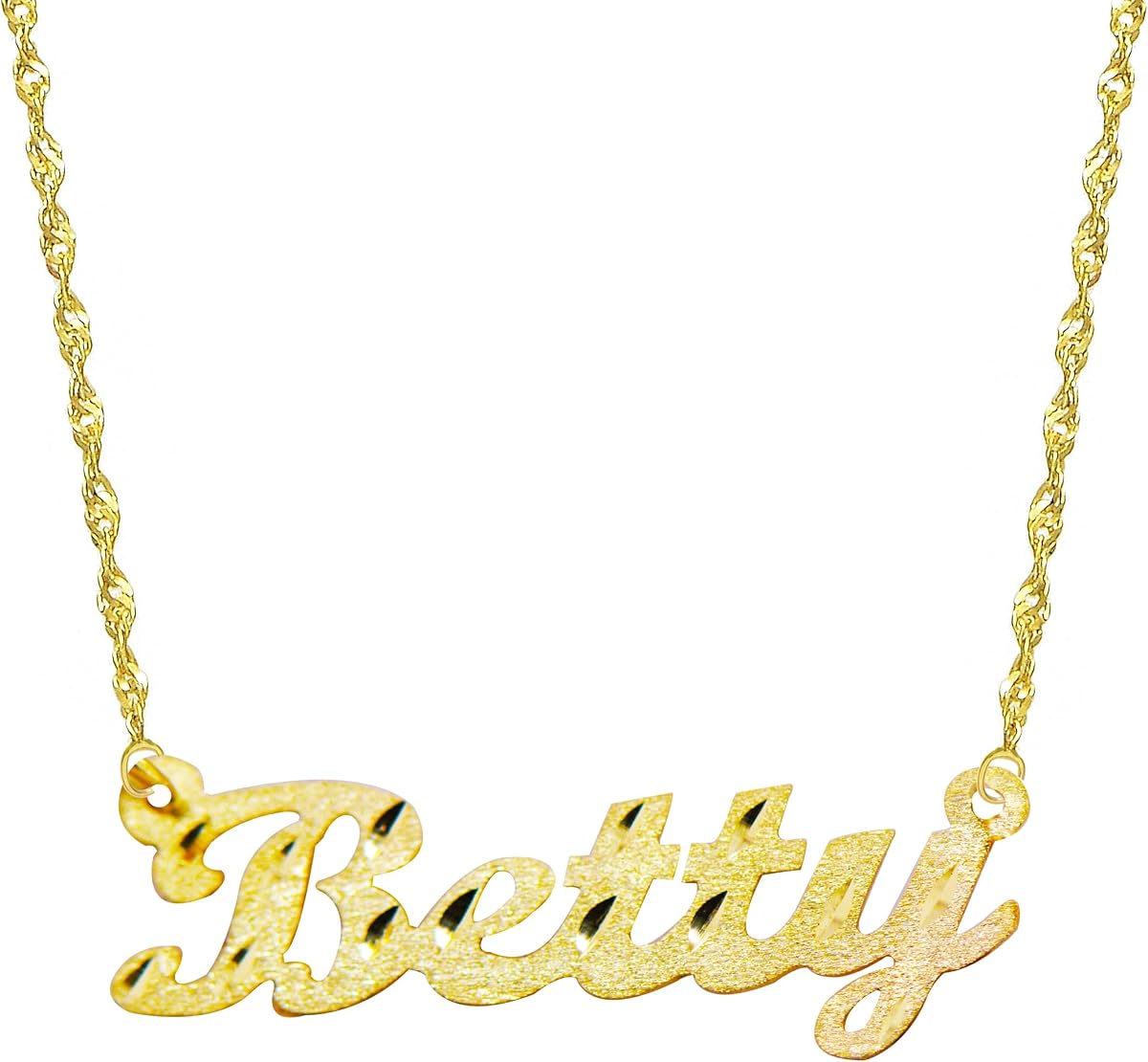 Collar con nombre personalizado de oro amarillo macizo de 14 quilates (Script MT)