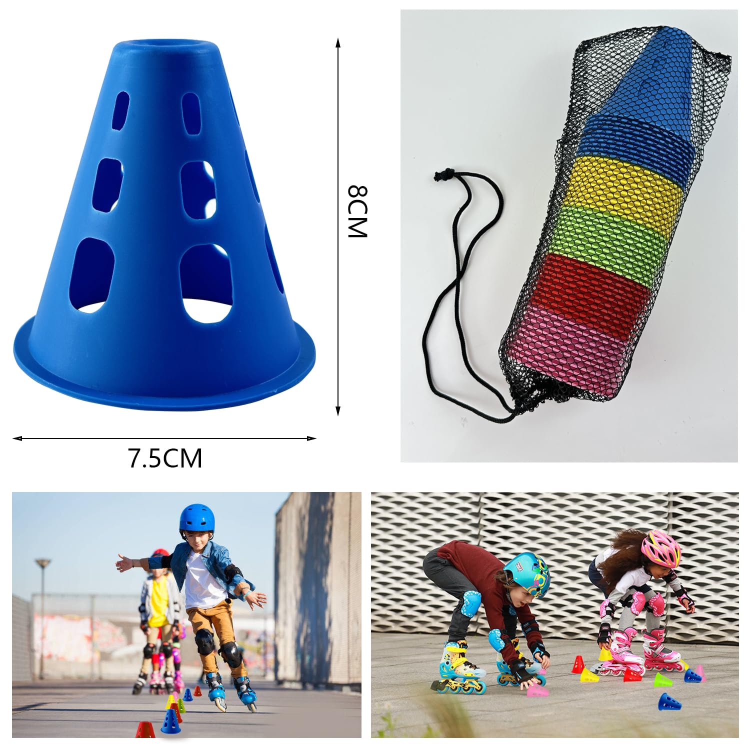 Coni di Slalom,Slalom Coni di Allenamento，Coni per Allenamento Sportivo, Set da 50 Pezzi, Ostacoli per l'allenamento di Bambini, Calcio e Pattinaggio a rotelle