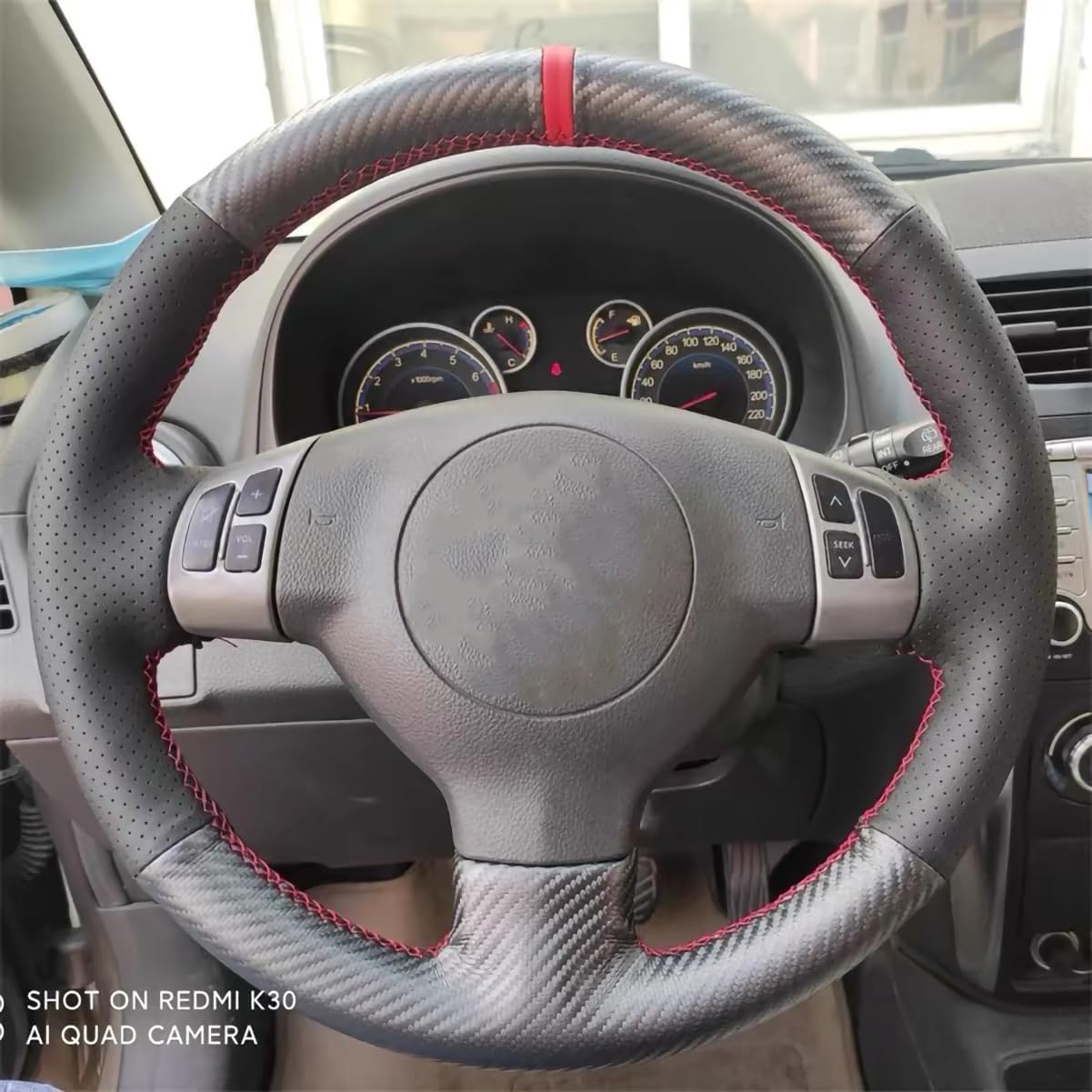 Black Genuine Leather Carbon Fiber Steering Wheel Cover for Suzuki SX4 Alto Old Swift Car Custom Fit Hand Stitched OEM Interior Parts Accessories