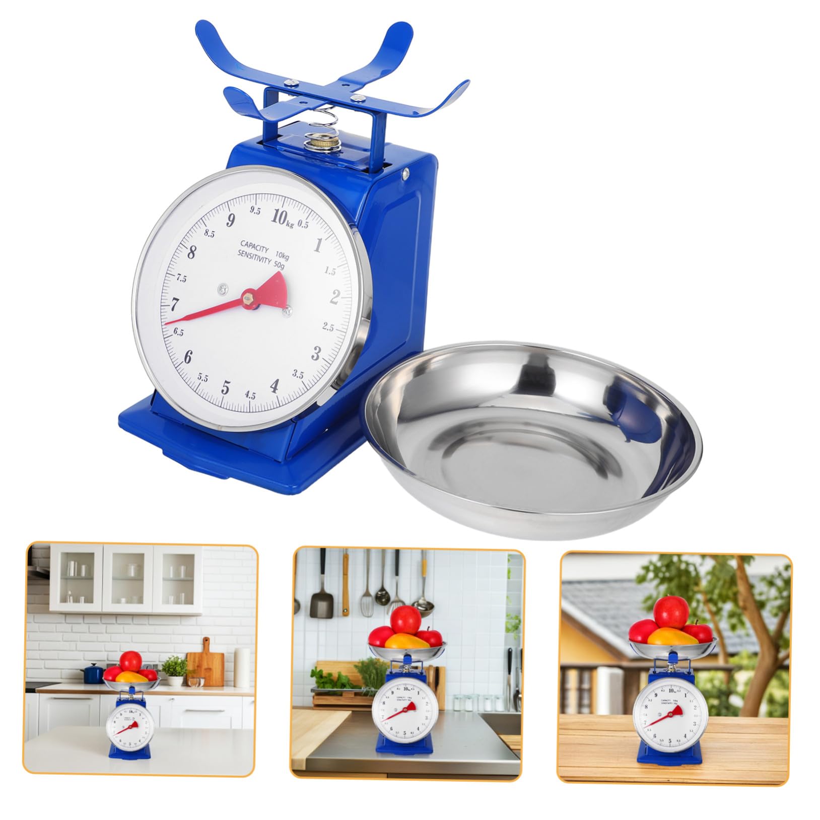 Báscula Mecánica de Cocina Azul con Bandeja Desmontable y Diseño Vintage, Capacidad 10kg, Operación sin Pilas y Pesada Precisa para Preparación de Comidas