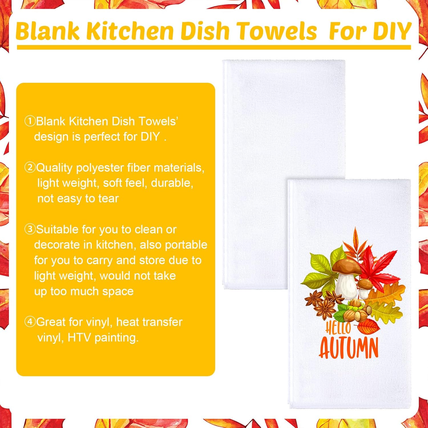 Patelai 16 Pieces Sublimation Dishtowel Absorbent Multi Purpose Kitchen Dish Towels Blank DIY Dishcloth Bathroom Towel for Fall Christmas Kitchen Home Decor,16 x 24 Inch