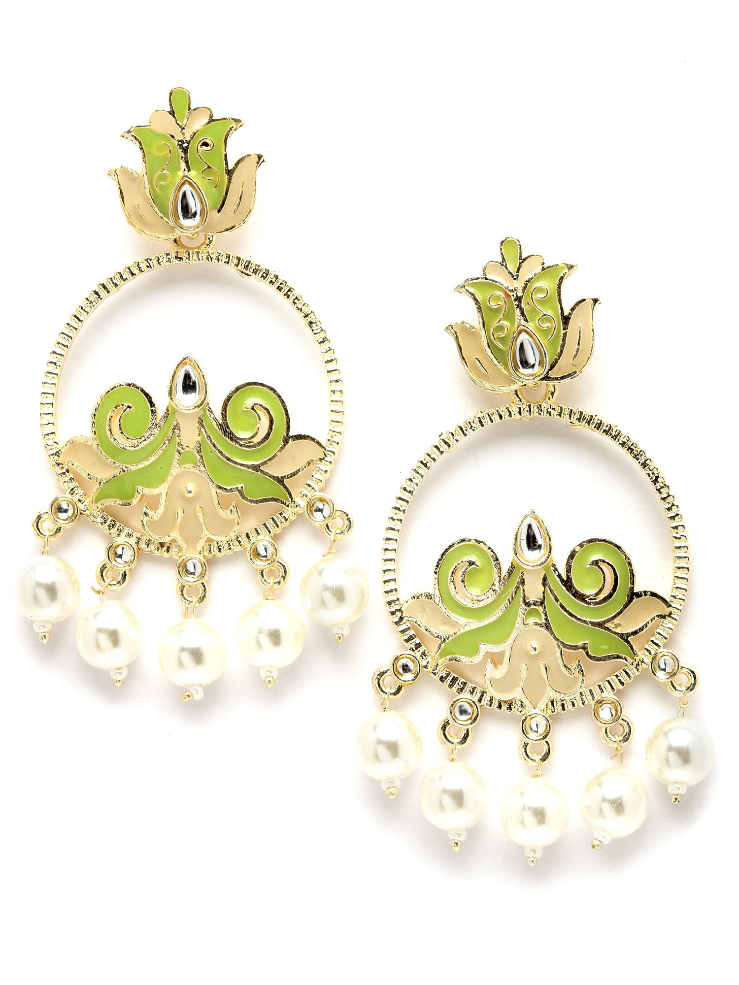 Karatcart Gold Plated Pearl Studded Light Green Meena Dangler Earrings for Women (B0BRSV1HGT) Amazon Price History, Amazon Price Tracker