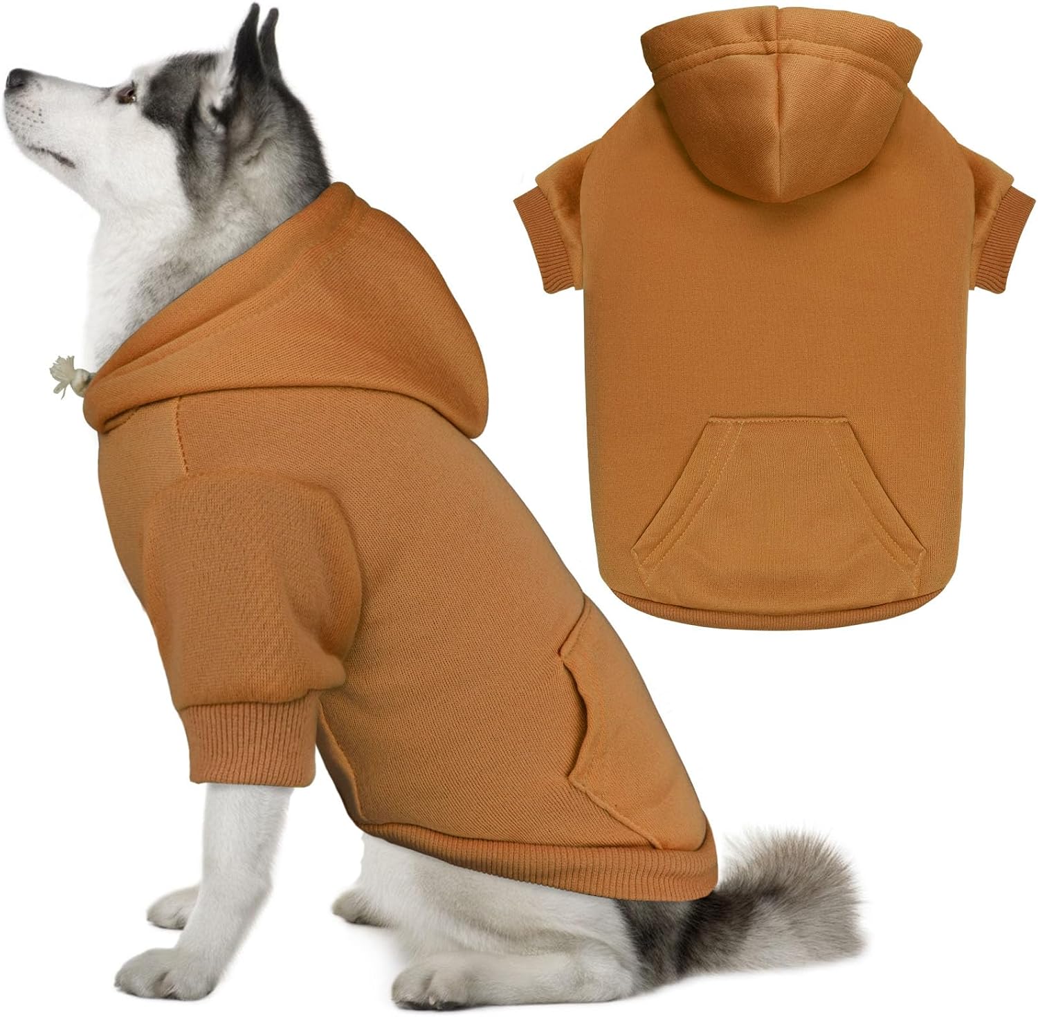 Dog Hoodie Dog Sweaters for Large Dogs Pet Sweater Solid Soft Brushed Fleece Pet Clothes Hoodie Sweatshirt with Pocket(Grey-L)