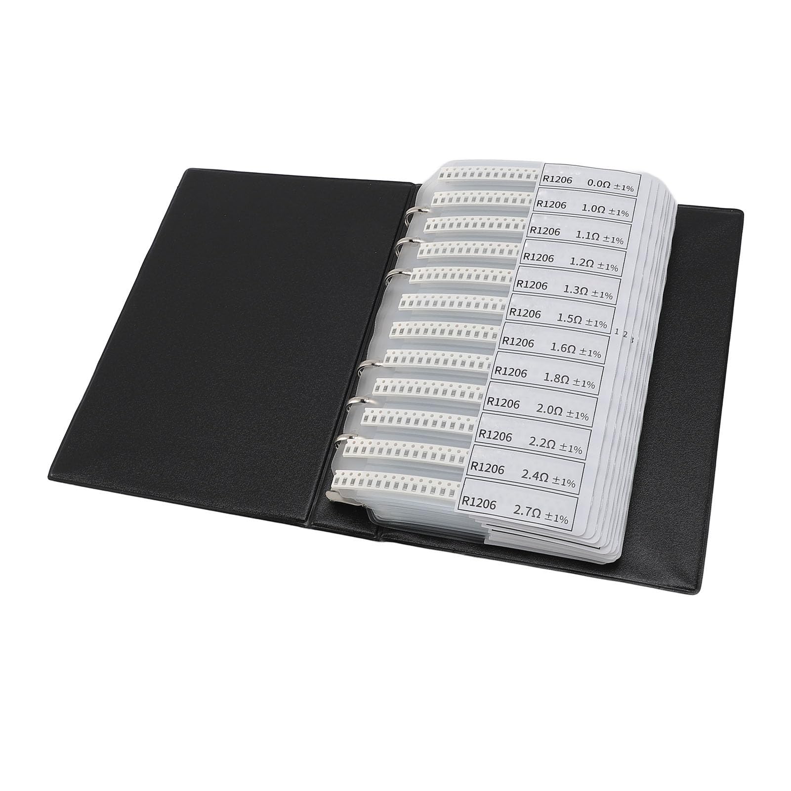 Libro de muestras de resistores SMD 1206, kit de resistores de chip surtidos con precisión del 1% y 170 valores, 50 de cada uno, carpeta compacta de componentes electrónicos de PV