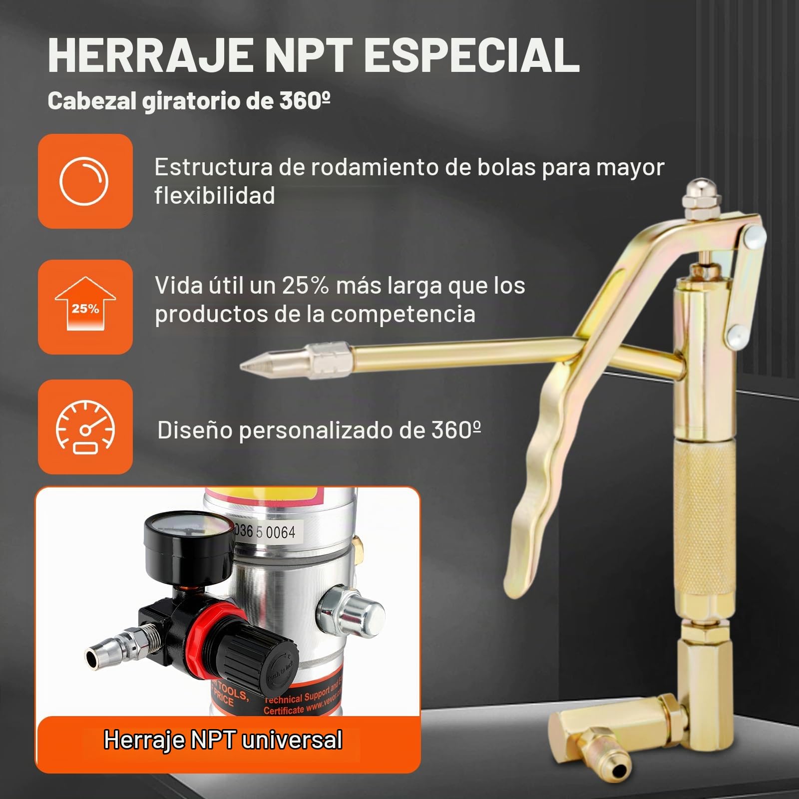 VEVOR Bomba de Grasa Neumática Relación de Presión 50:1 Bomba de Cubo de Grasa Neumática con Manguera de 4 m y Pistola de Grasa Bomba de Grasa de Lubricación con Cabezal de Pistola de Grasa de 360°