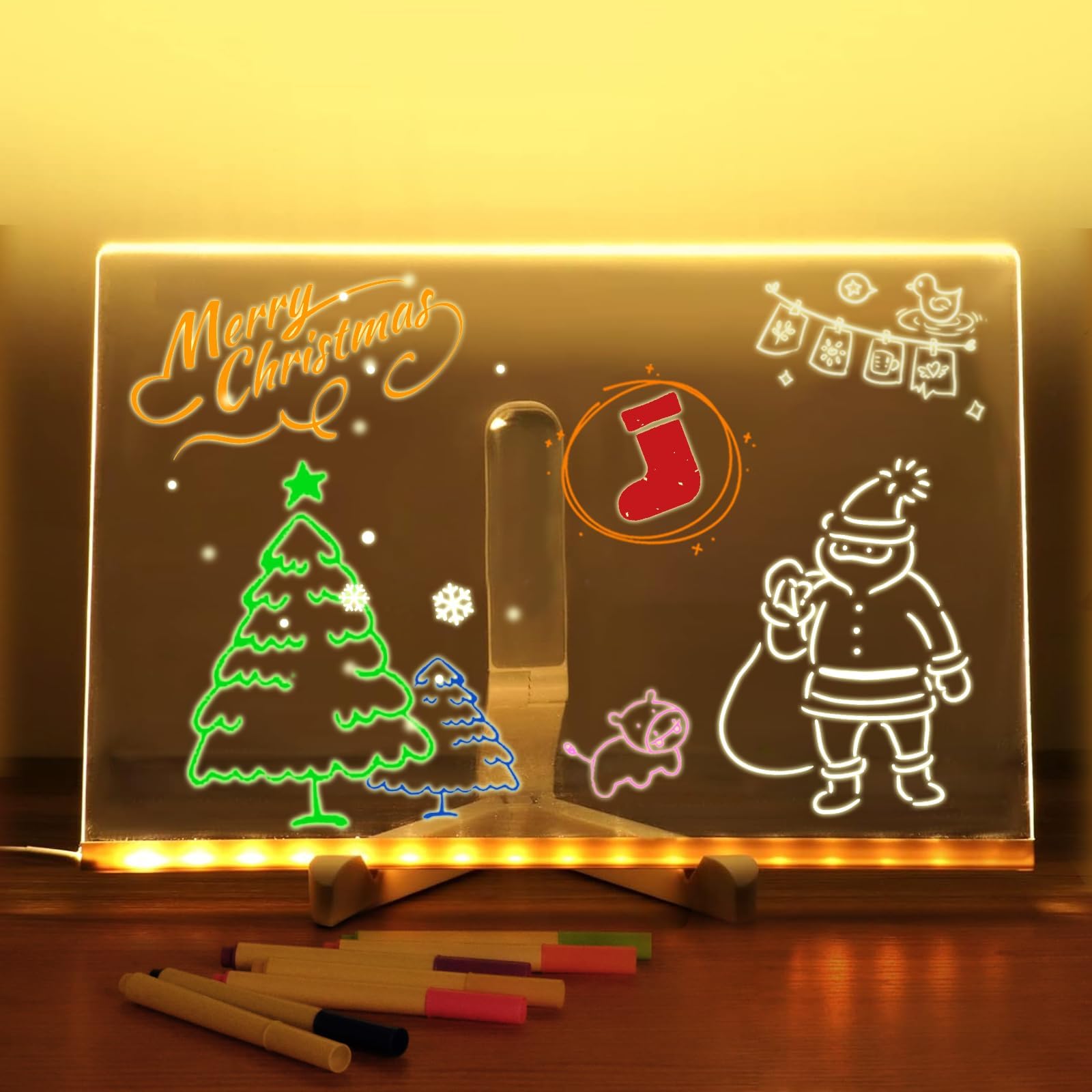 Acrylic Dry Erase Board with Light, LED Note Board with Colors,11.8 X 7.9” Light up Dry Erase Board with Adjustable Stand Glow Memo Creative Rewritable Message Board DIY Painted Light Board