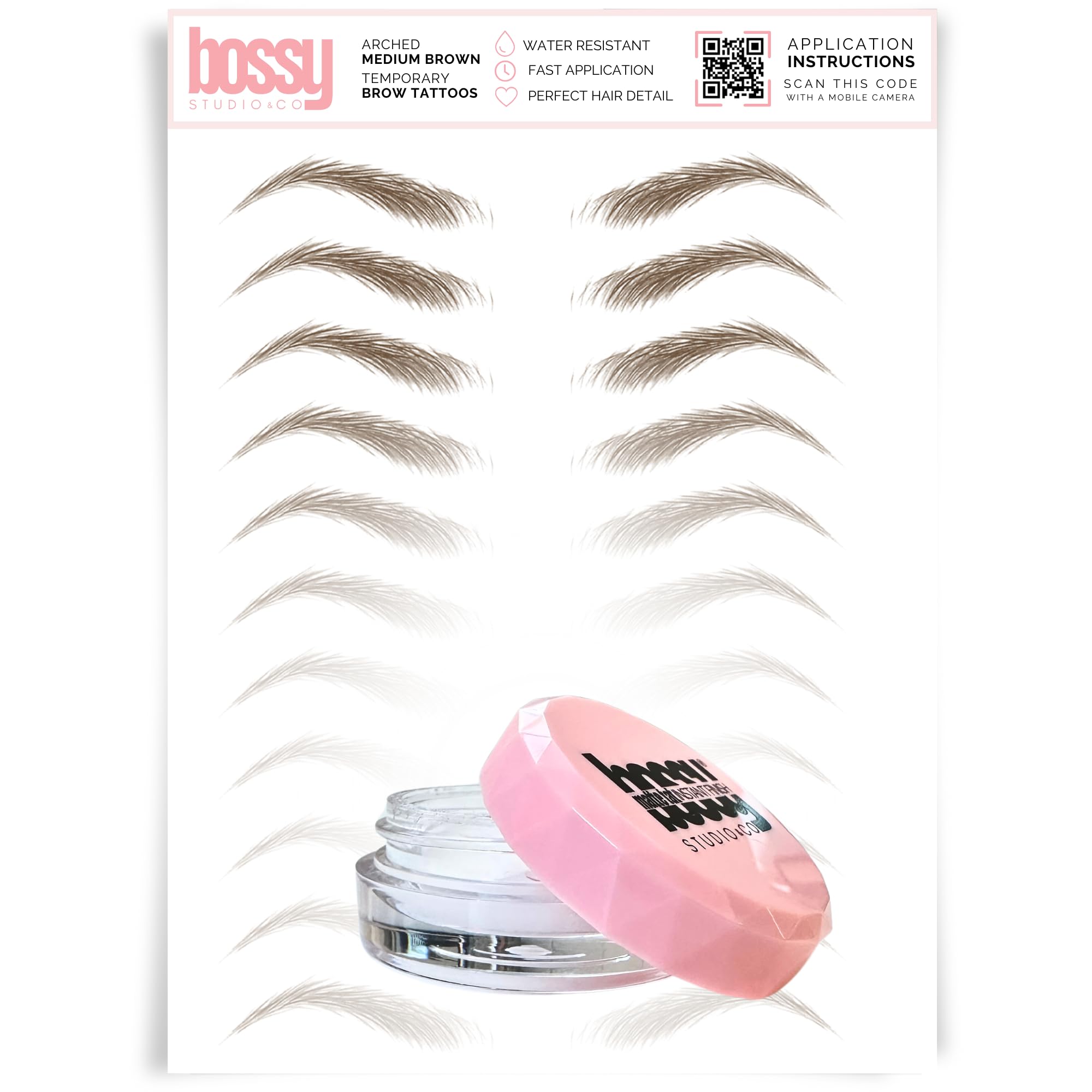 Brows by Bossy Studio & Co Temporary Eyebrow Tattoos with Shine Remover Matte Tat Waterproof Eyebrow Stickers, False Tattoos Hair Like Peel Off