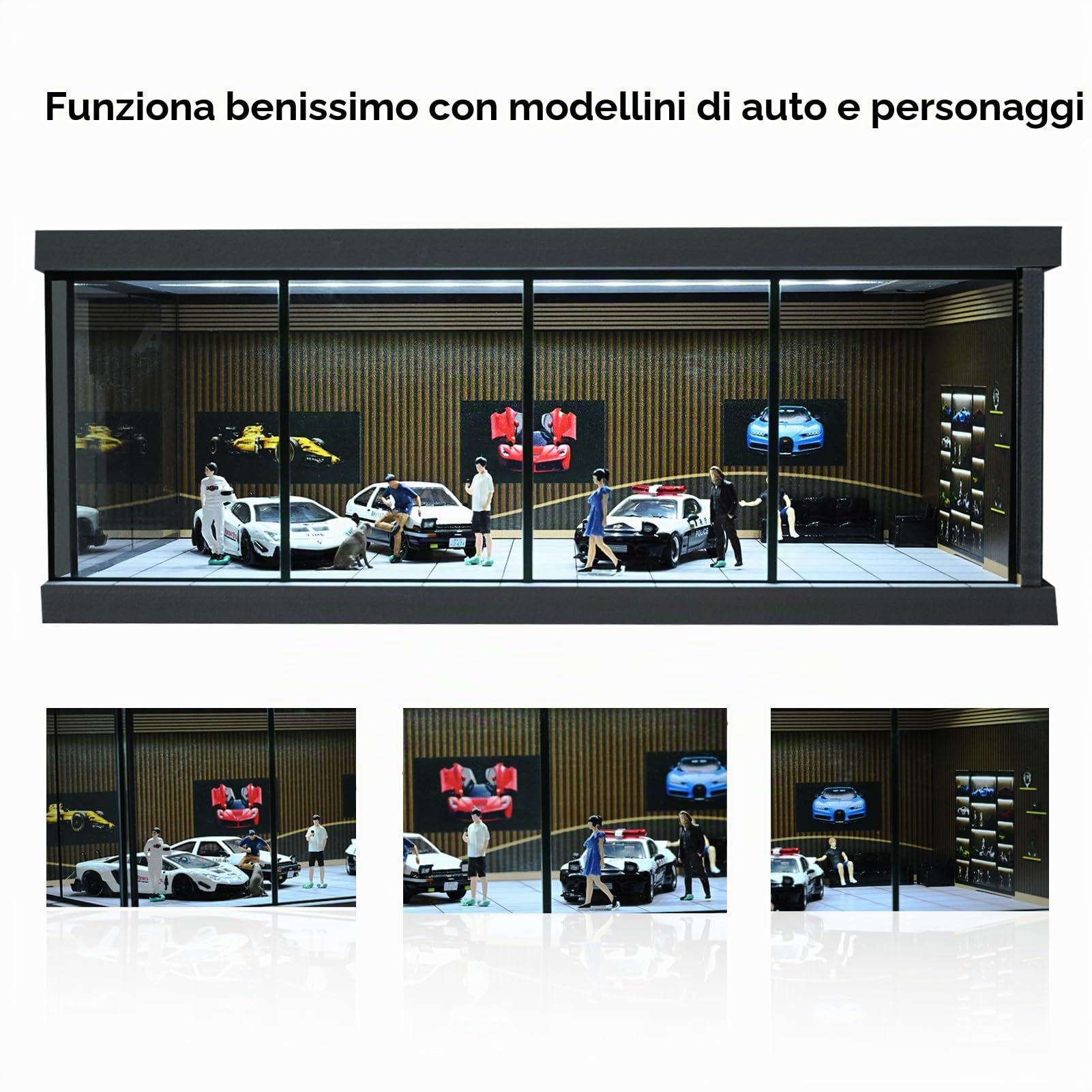 Diorama Auto Garage LED, vetrina realistica per Hot Wheels, regalo premium (30 cm x 17 cm x 11 cm)