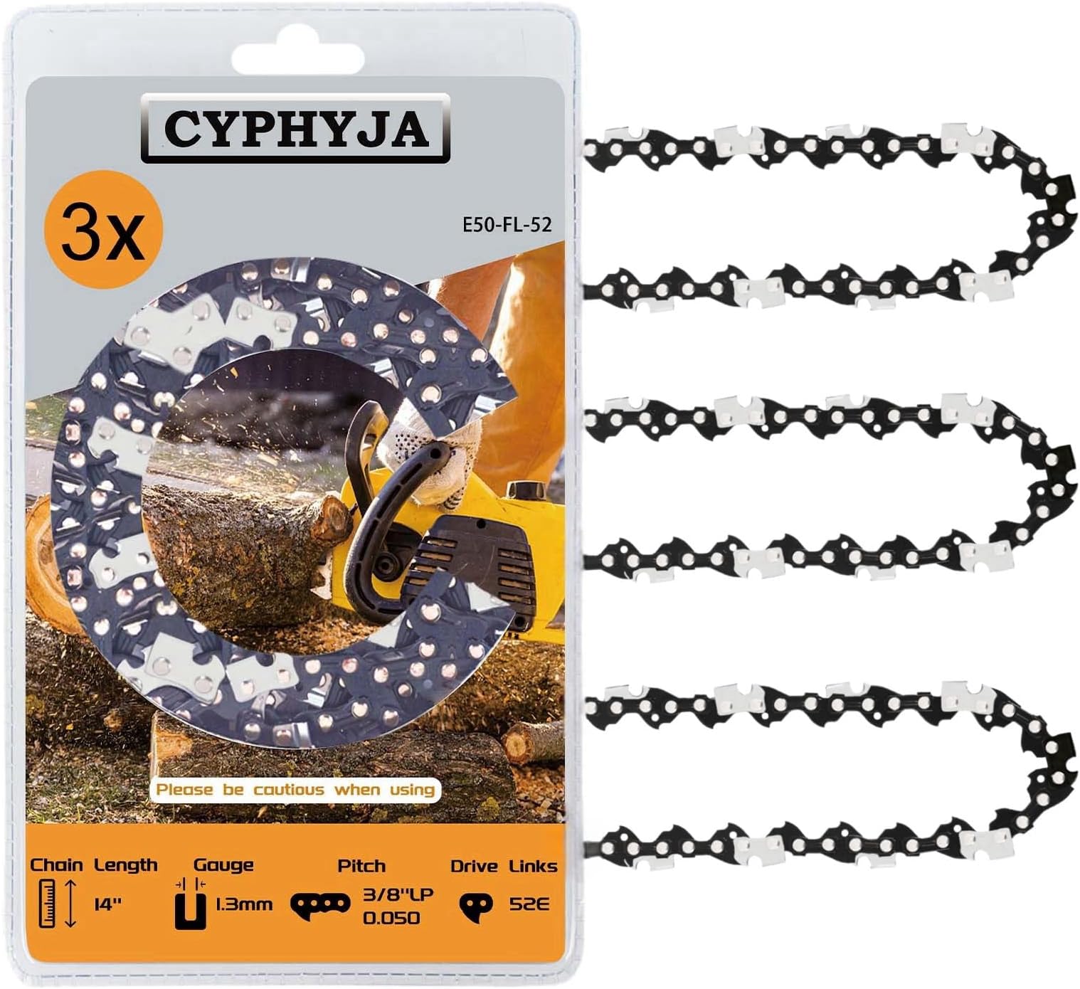 14 Inch Chainsaw Chain 3 Pack S52 .050" Gauge, 3/8" Low