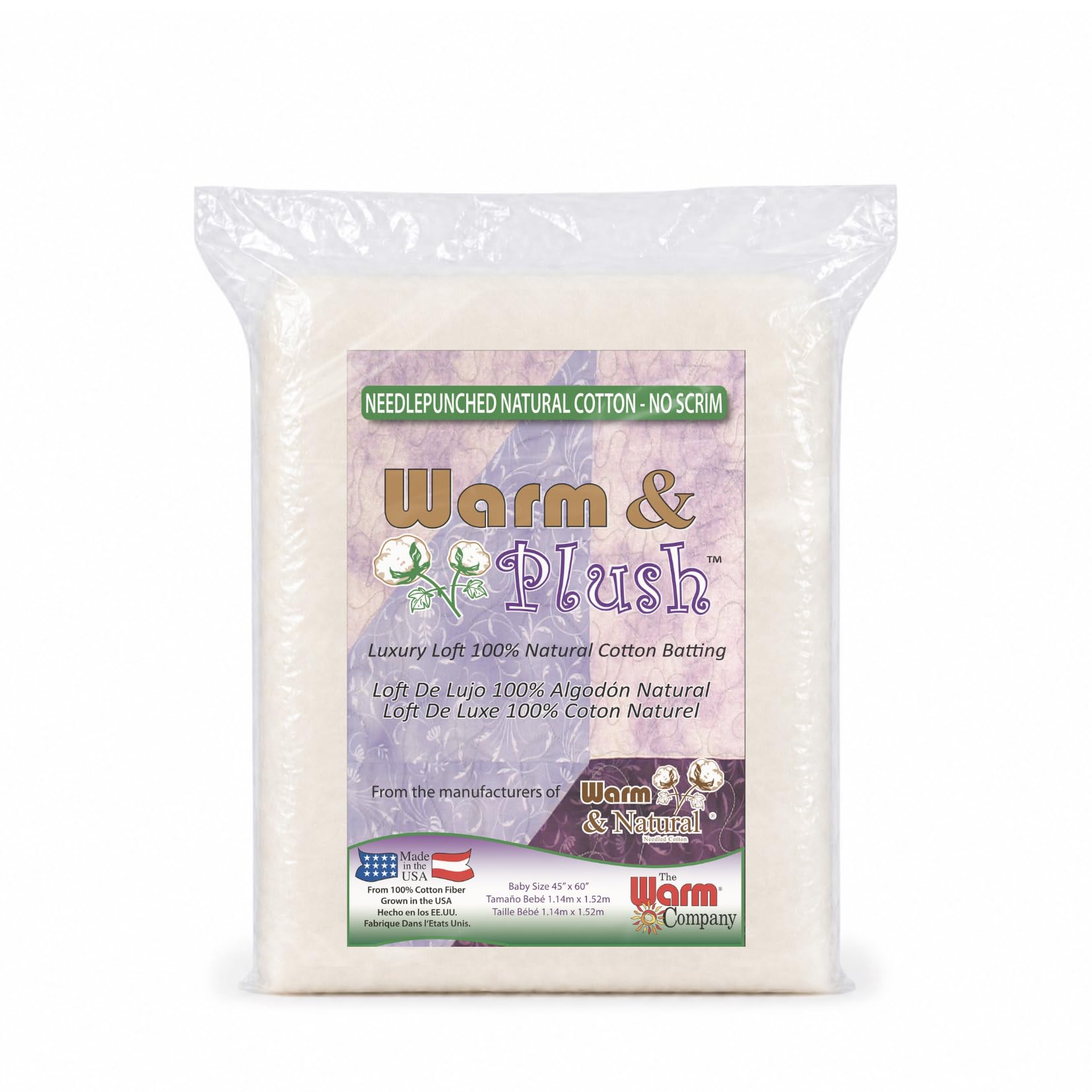 Warm & Plush Cotton Batting-Crib Size 45"X60" FOB:MI