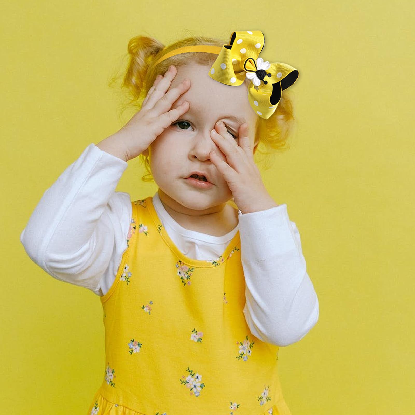 AIUPUOC Diadema de lazo amarillo para niñas, bonitos accesorios para el cabello con diseño de abeja, aro grande y decoraciones para el cabello para primavera
