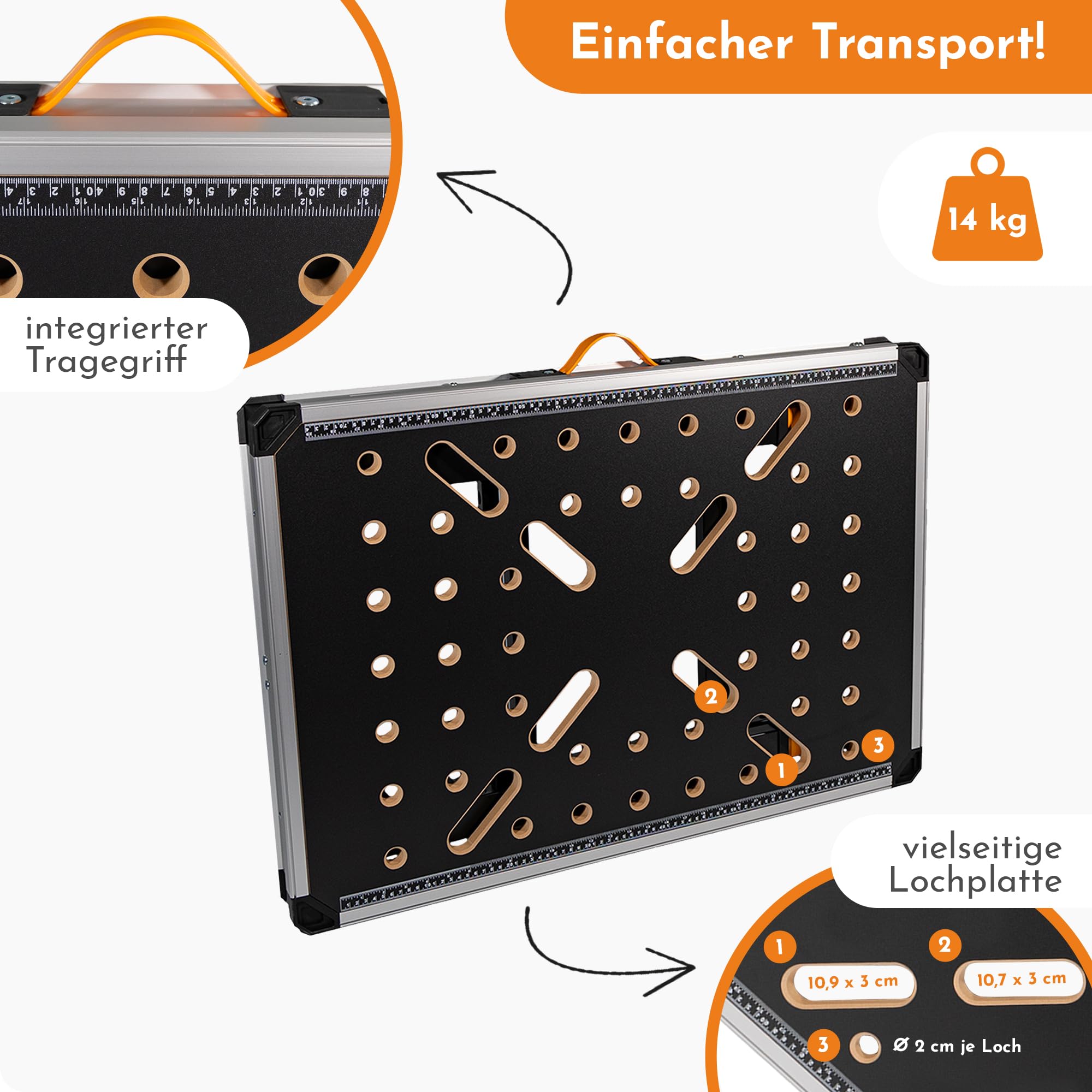 LEMODO Mobile Werkbank klappbar, höhenverstellbarer Multifunktionstisch für Werkstatt & Baustelle, stabile Klappwerkbank mit großer Arbeitsfläche, 454 kg Tragkraft, viel Zubehör & Ordnungssystem