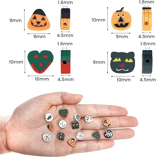 Miniatura 2 de 100 cuentas de arcilla polimérica mezcladas Heishi espaciadoras suministros para manualidades, pulseras, aretes, collares, joyería (Halloween-2)