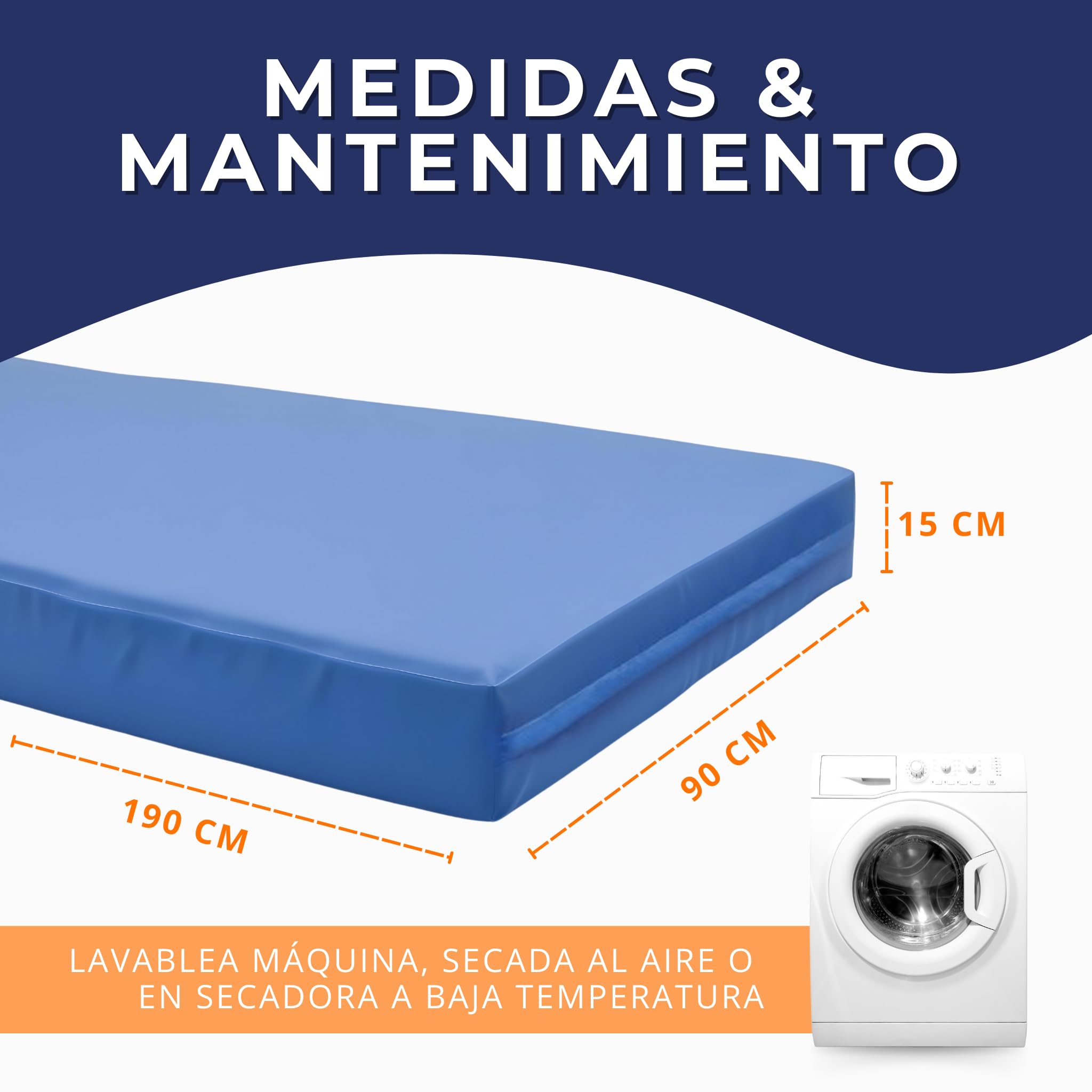 Coprimaterasso sanitario 90 x 190 x 15 cm, rivestimento impermeabile, traspirante e ignifugo, protezione per letto facile da pulire, cerniera con patta di protezione (90 x 190 x 15)