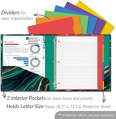 Vista 2 de Carpeta organizadora decorativa de 3 anillos de 1 pulgada para papel tamaño carta, carpeta de 1 pulgada con divisores y calcomanías, carpeta de tapa