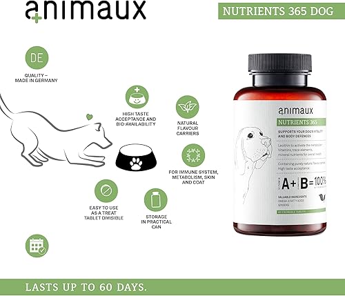Miniatura 3 de animaux Nutrientes 365 para perros, vitaminas totalmente naturales, sistema inmunológico saludable, vitalidad, piel sana, pelaje brillante