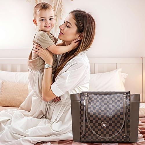 Miniatura 9 de miss fong Bolsa de pañales de cuero para pañales, mochila de gran capacidad, bolsa de hospital, 12 bolsillos de viaje con cambiador, correas para