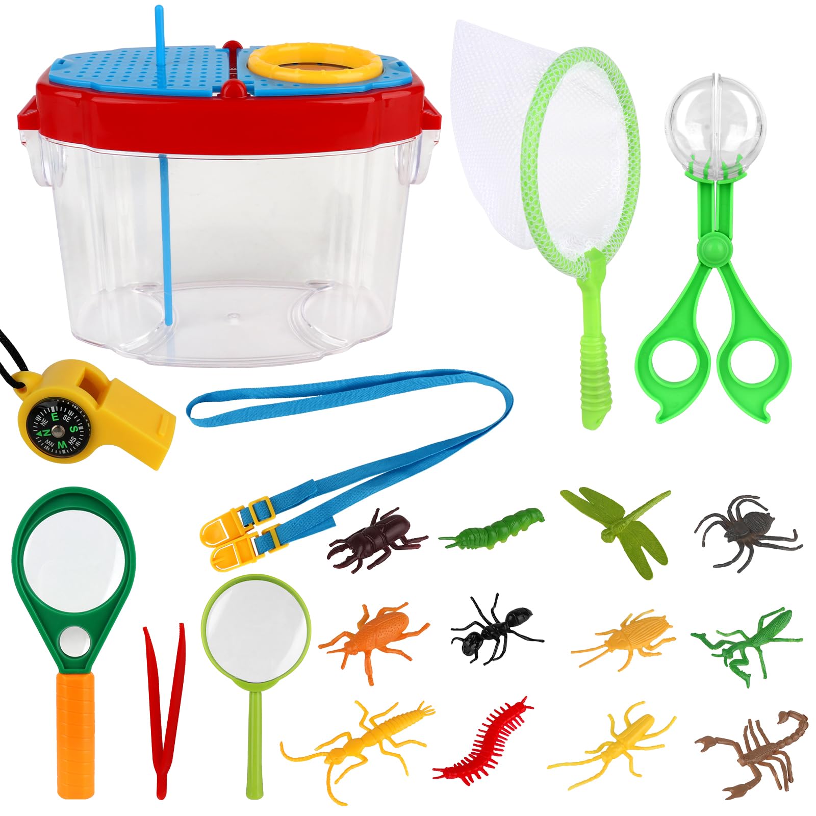 YANGUN Caja de Observación de Insectos para Niños, Kit Explorador Niños, Caja de Lupa de Insectos, Caja de Visor de Insectos con Lupa,Silbar,Juguetes de Insectos, Para Ciencia y Naturaleza Exploración